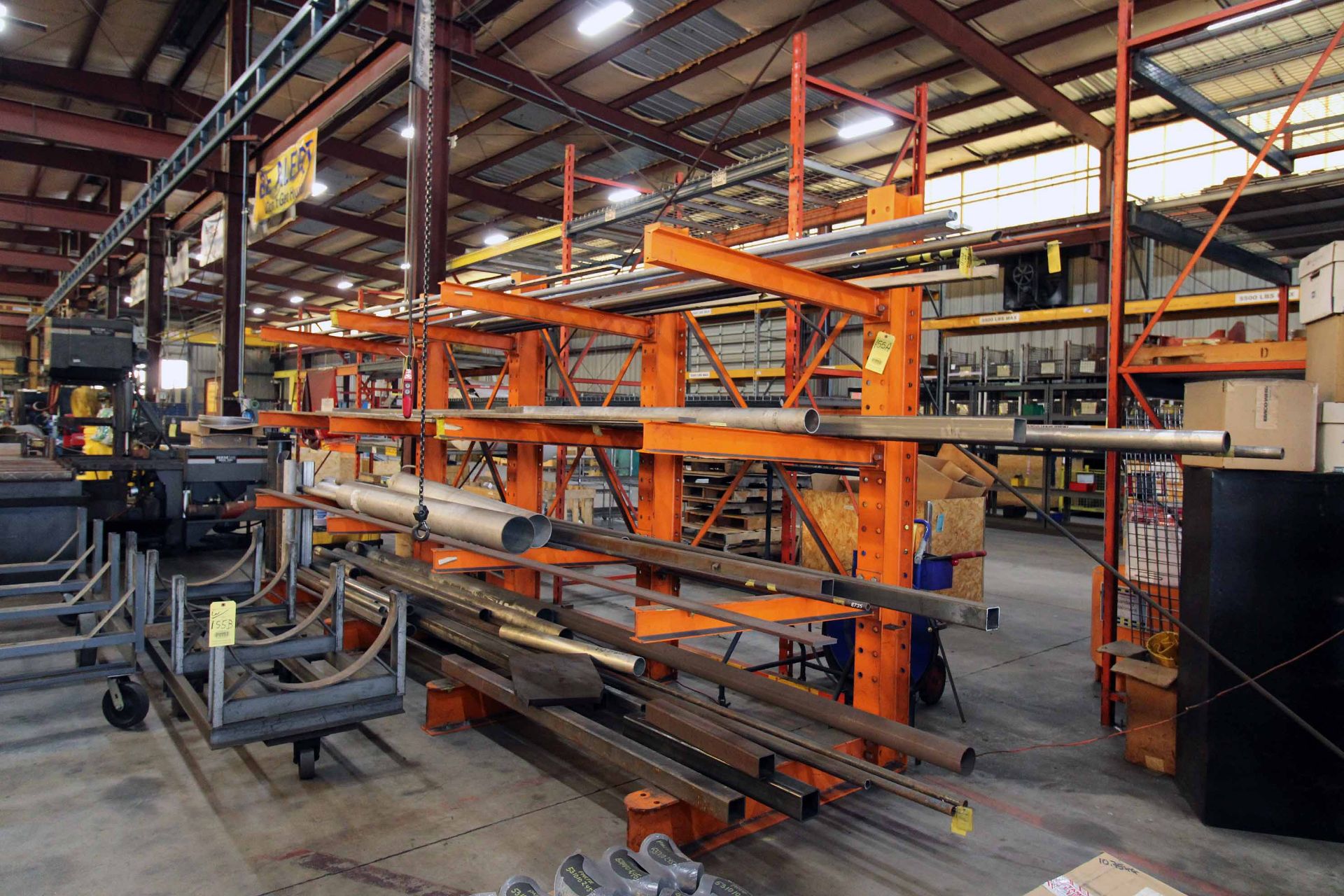 CANTILEVER RACK WITH CONTENTS: stainless flat bar, round & square tubing, rack: 15'L x 8'ht. w/ 4' - Image 4 of 4