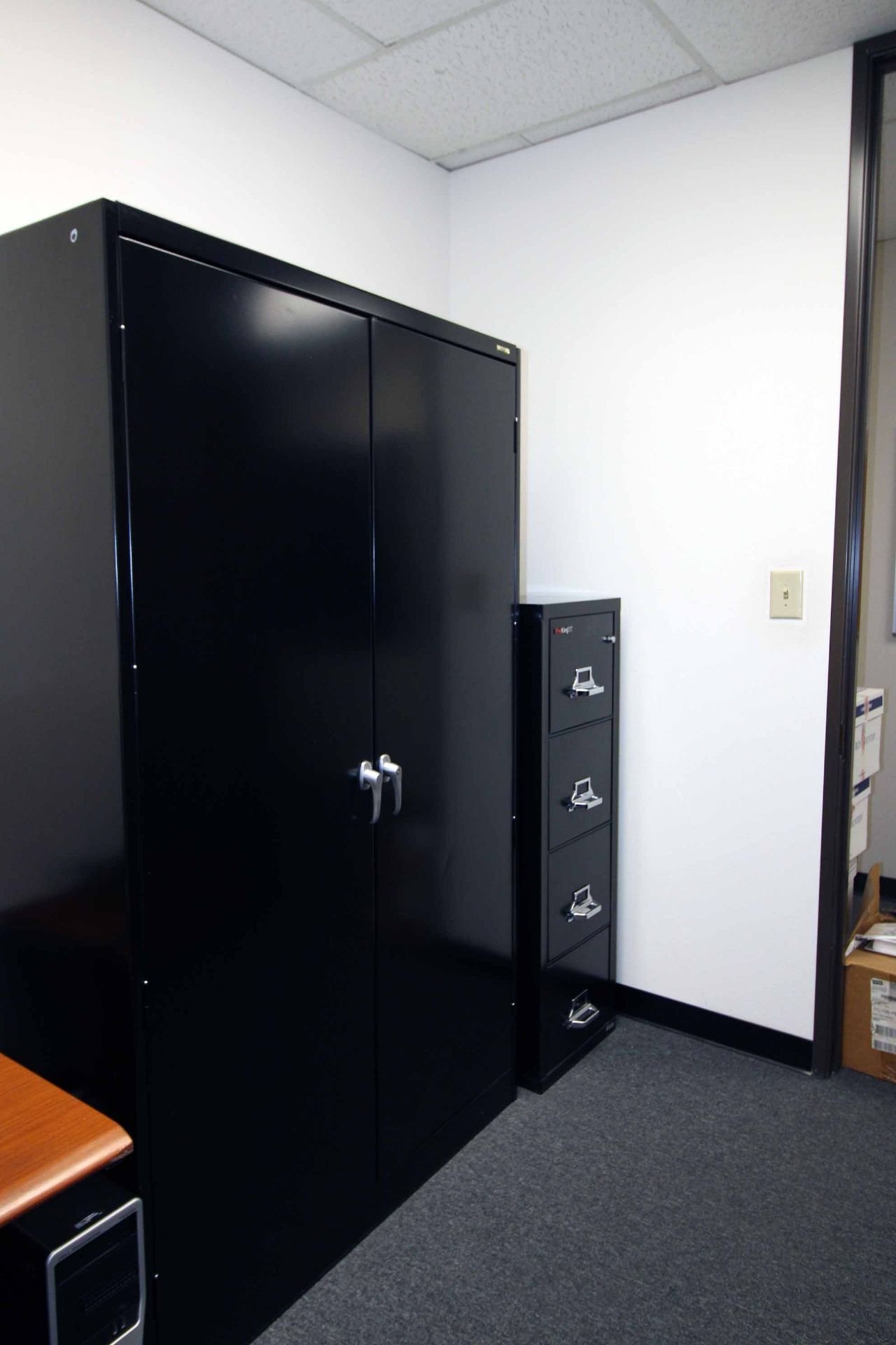 LOT CONTENTS OF STORAGE ROOM: (2) 4-drawer horizontal file cabinets, (1) 2-door cabinet, 24" x 48" x