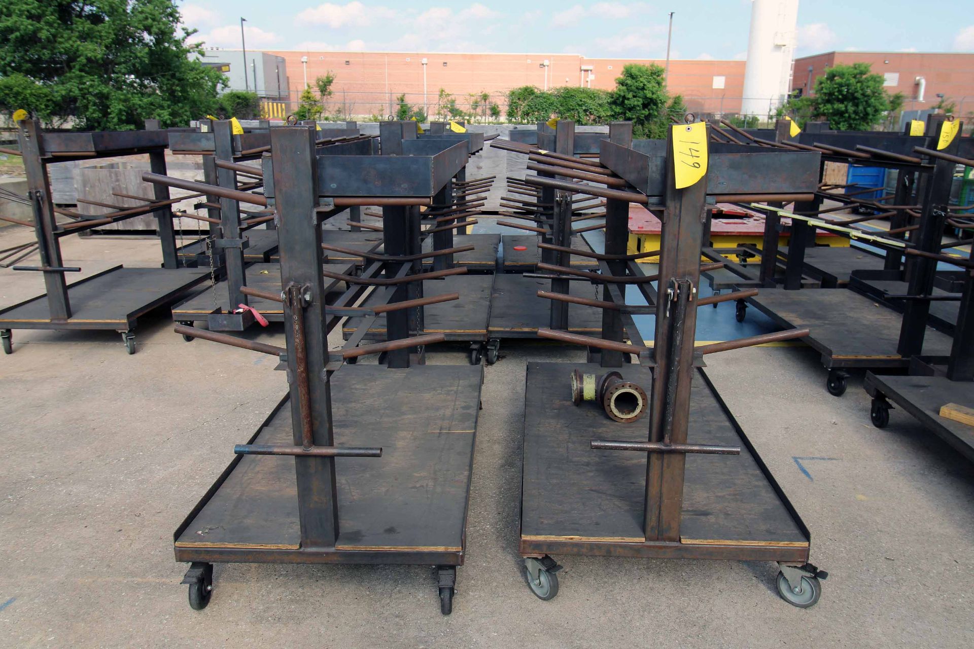 LOT OF STEEL HEAVY PIPE TROLLEYS (6), 34" x 60" x 57"ht. (Located at: Emco Wheaton USA, Inc., 9111