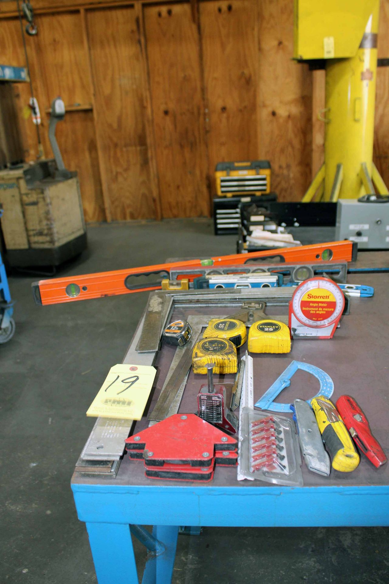 LOT CONSISTING OF: squares, levels, tape measures, box cutters & other misc. items (Located at: Emco