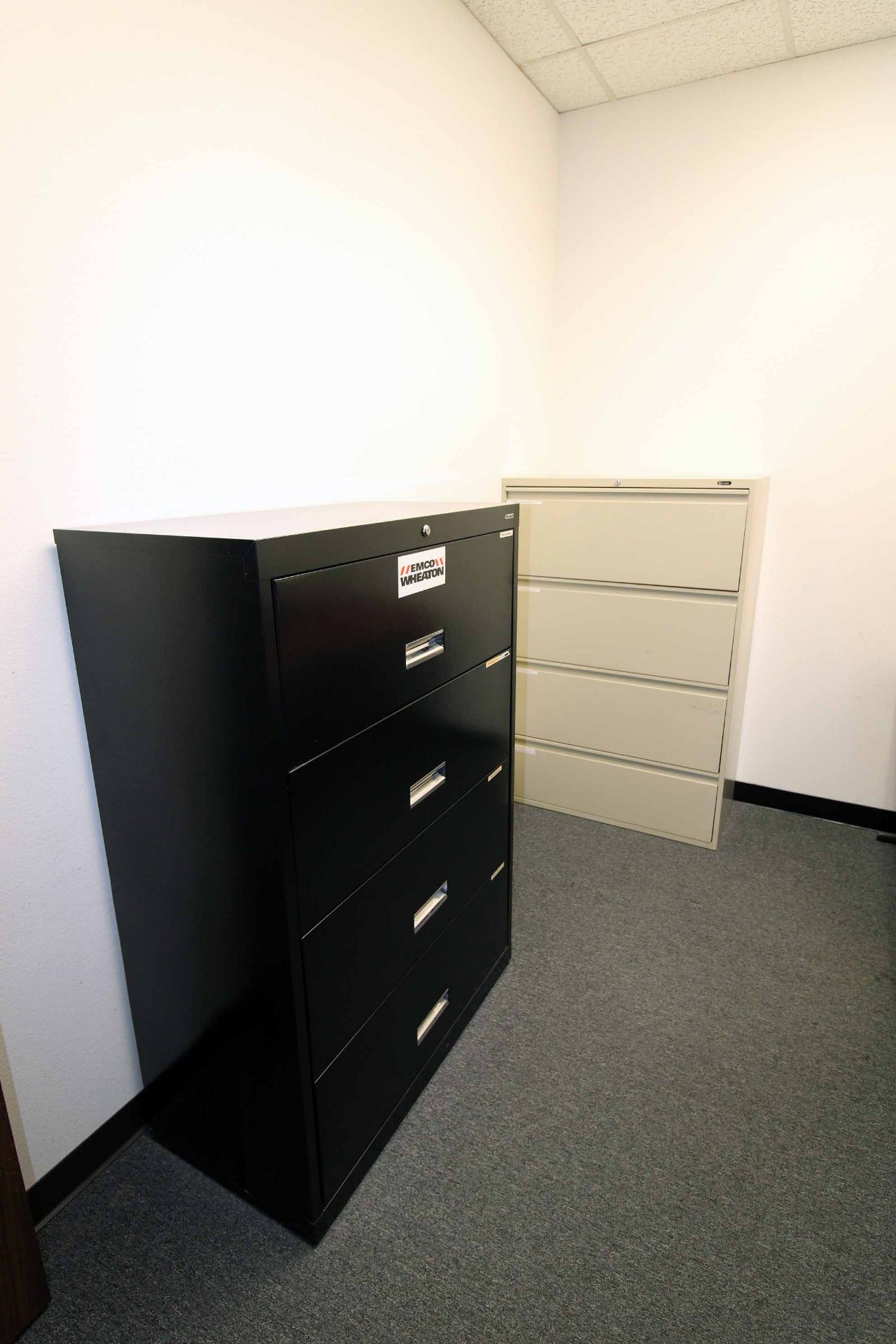 LOT CONTENTS OF STORAGE ROOM: (2) 4-drawer horizontal file cabinets, (1) 2-door cabinet, 24" x 48" x - Image 2 of 4