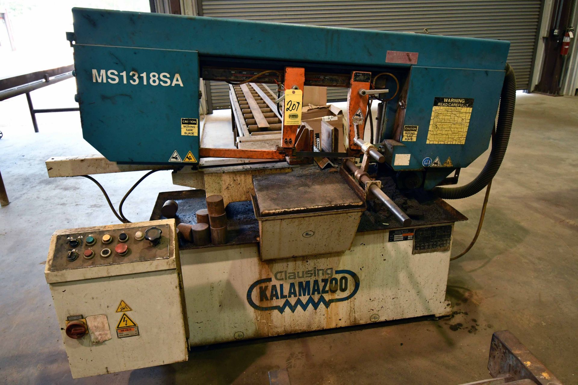 SEMI-AUTOMATIC HORIZONTAL MITRE BANDSAW, CLAUSING MDL. MS1318SA, 13” round cap., 18.5” x 10.6”