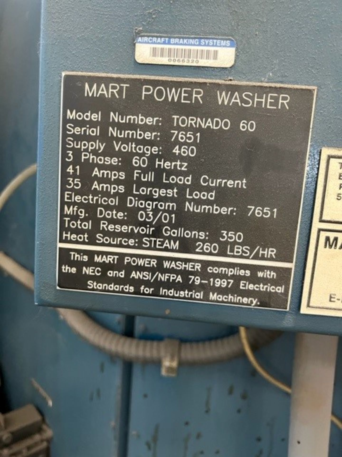 PARTS WASHING MACHINE, MART TORNADO 60, new 2001, 60" turntable, 48" work ht., 4,000 lb. table load, - Image 4 of 6