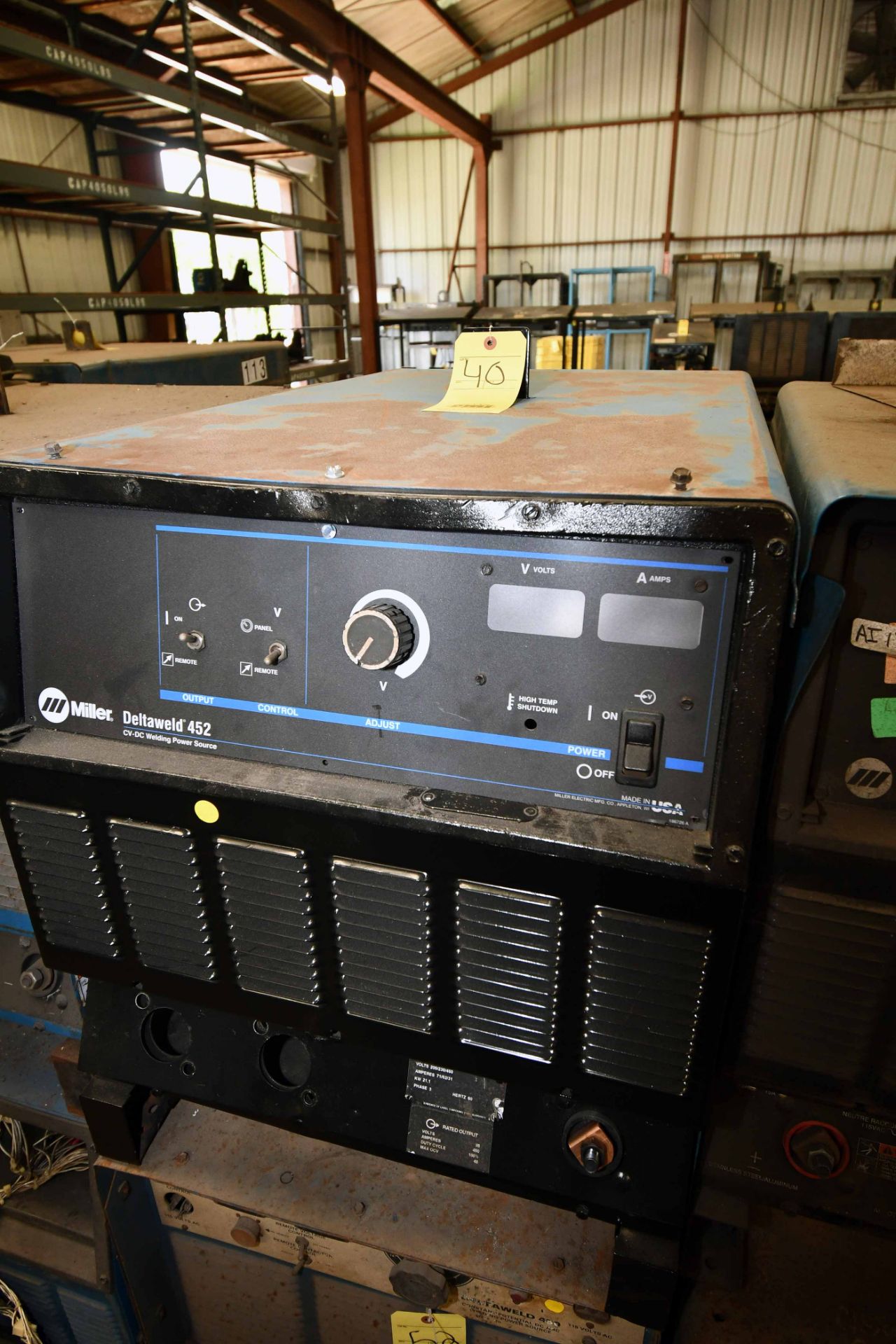 WELDING POWER SOURCE, MILLER DELTAWELD 452, new 1996, 460 v., 31 amp @ 100% duty cycle, S/N KG034600