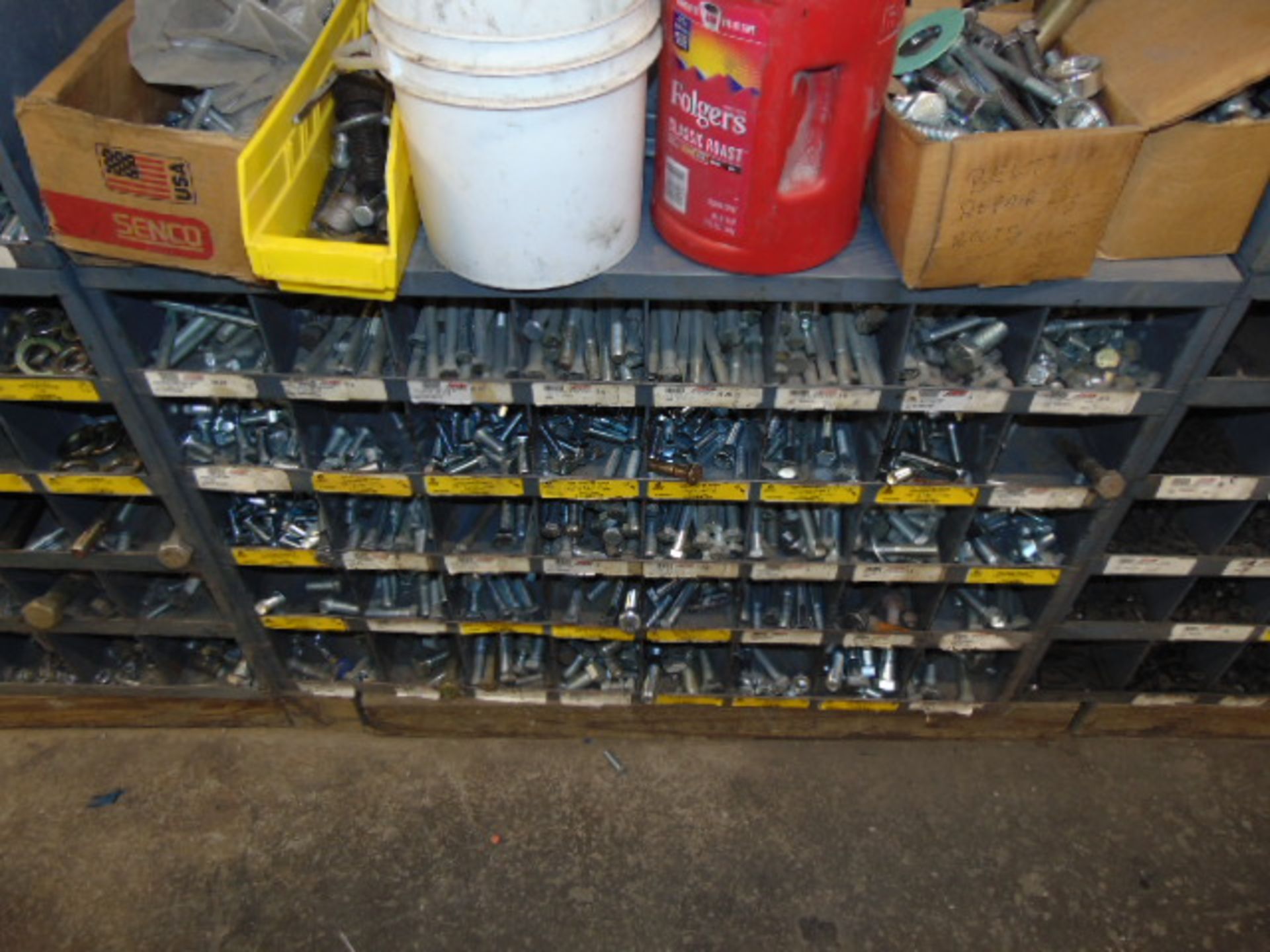 LOT OF NUTS & BOLTS, w/ (7) pigeon hole cabinets, assorted - Image 6 of 15