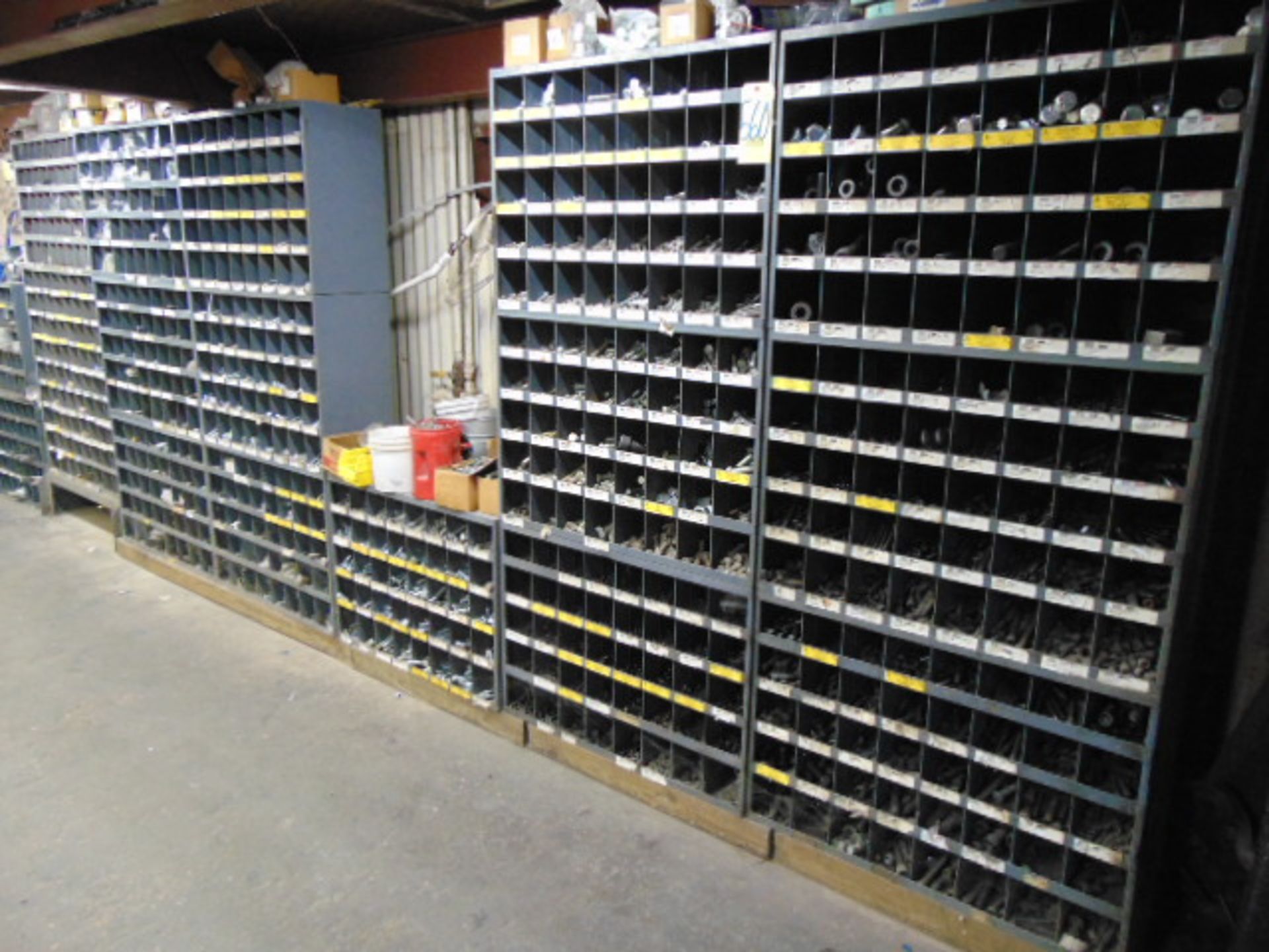 LOT OF NUTS & BOLTS, w/ (7) pigeon hole cabinets, assorted