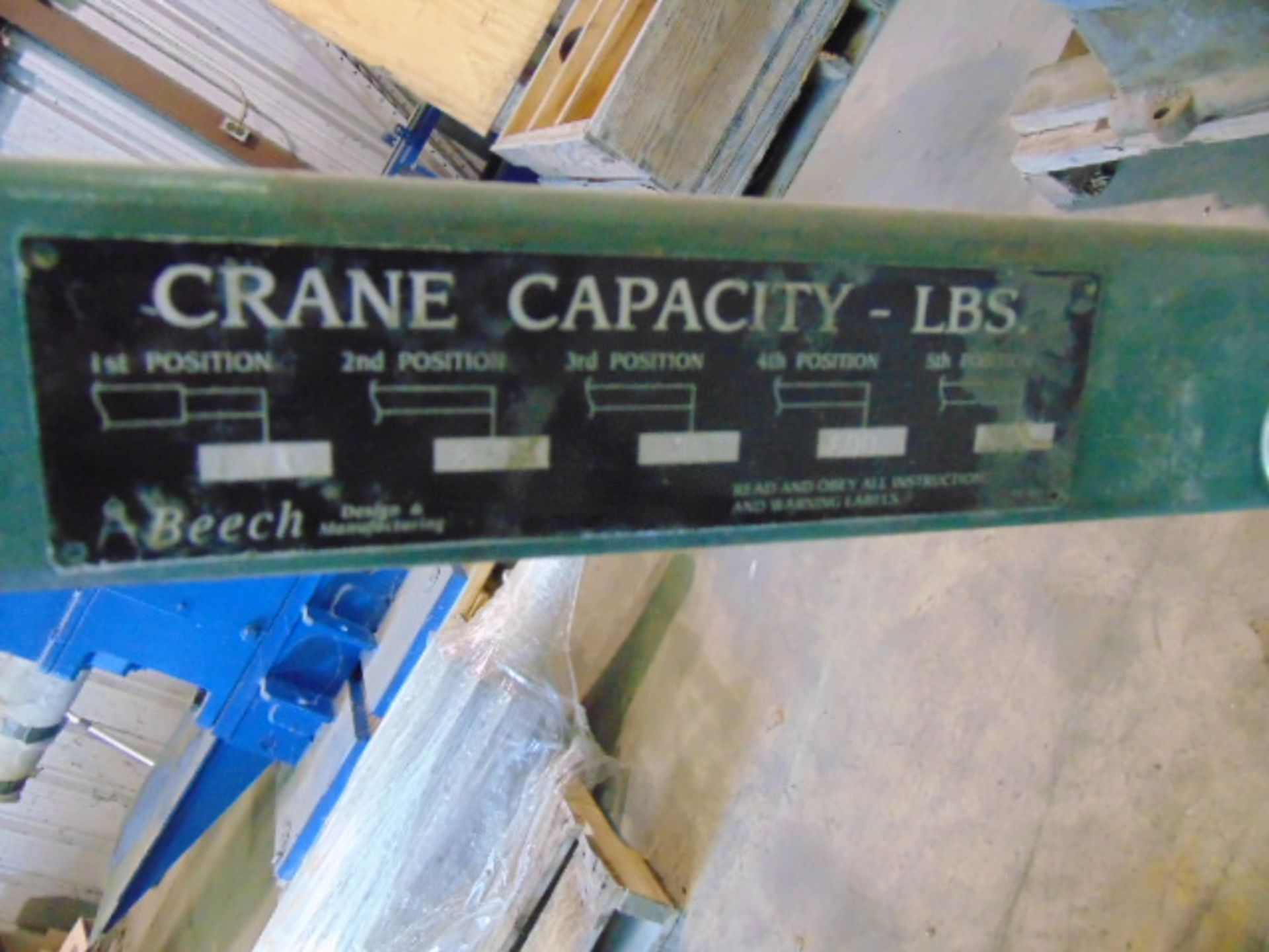 PORTABLE CRANE SYSTEM, BEECH MDL. B-1000 CW, 1,000 lb. cap., S/N 033971 (Located in bldg. 8) - Image 2 of 3