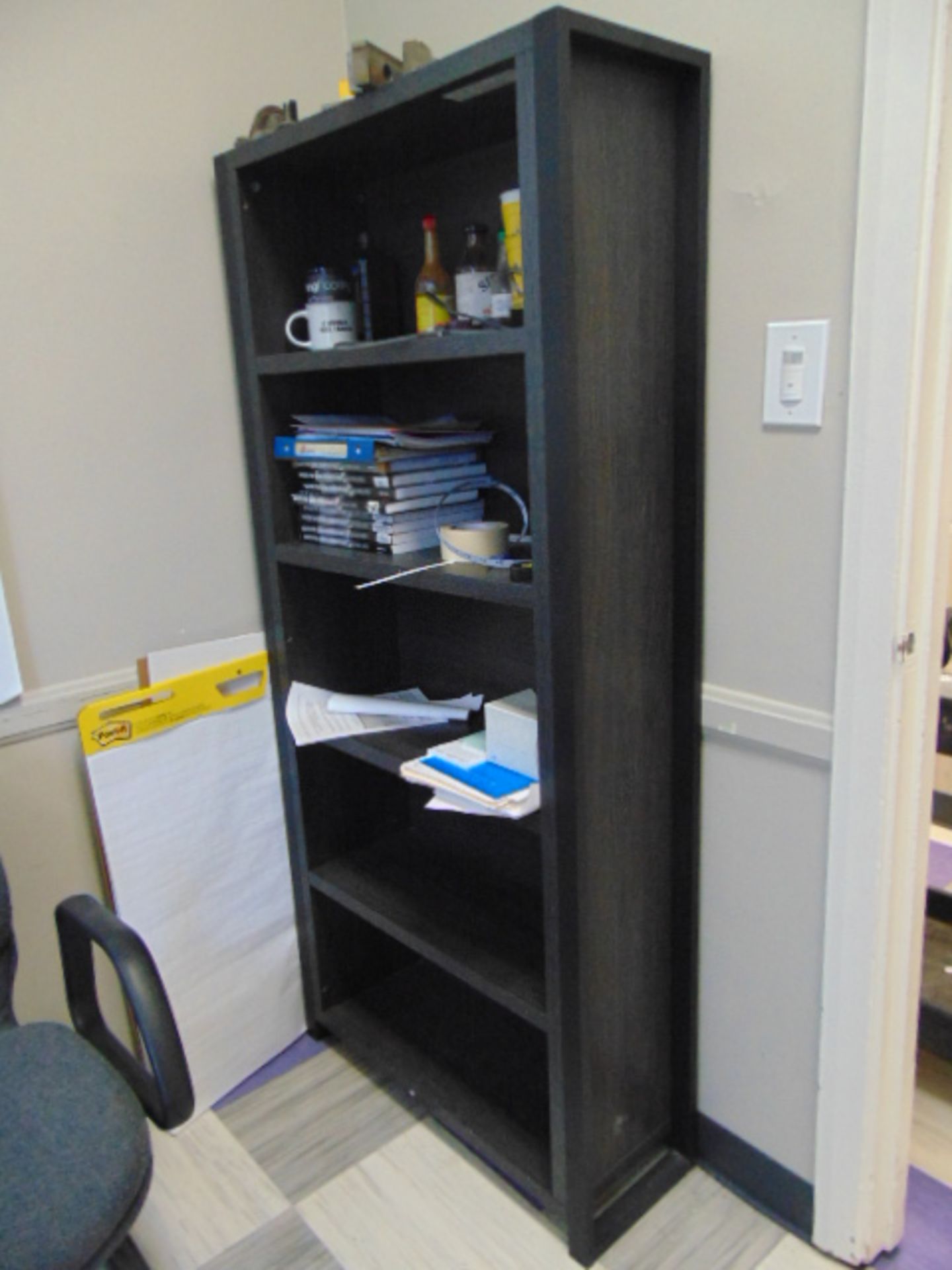 LOT OF OFFICE FURNITURE: L-shaped desk, (2) chairs, 2-drawer file cabinet, book case, 3-drawer - Image 3 of 3
