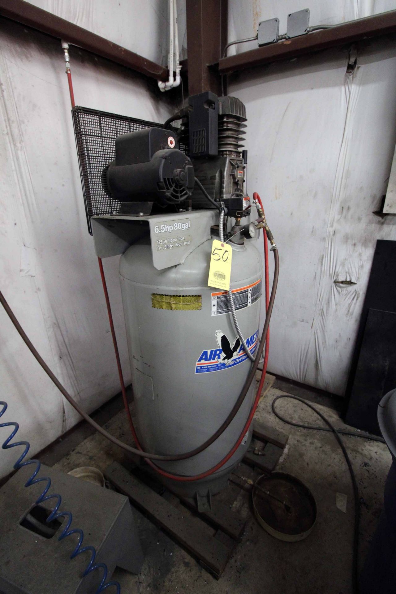 AIR COMPRESSOR, AIR AMERICAN, 6-1/2 HP motor, 80 gal., 2-stage, 175 PSI max. (Located at: Offshore