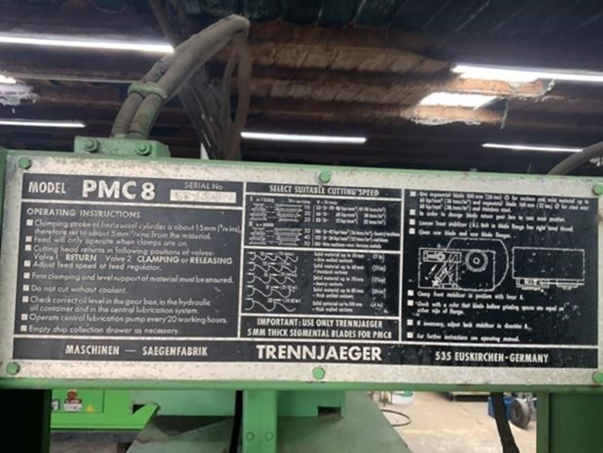 COLD SAW, TRENNJAEGER MDL. PMC8, cutting cap. @ 90 deg. 8.75" x 24"L., cutting cap. @ 45 deg. 8.5" x - Image 9 of 10