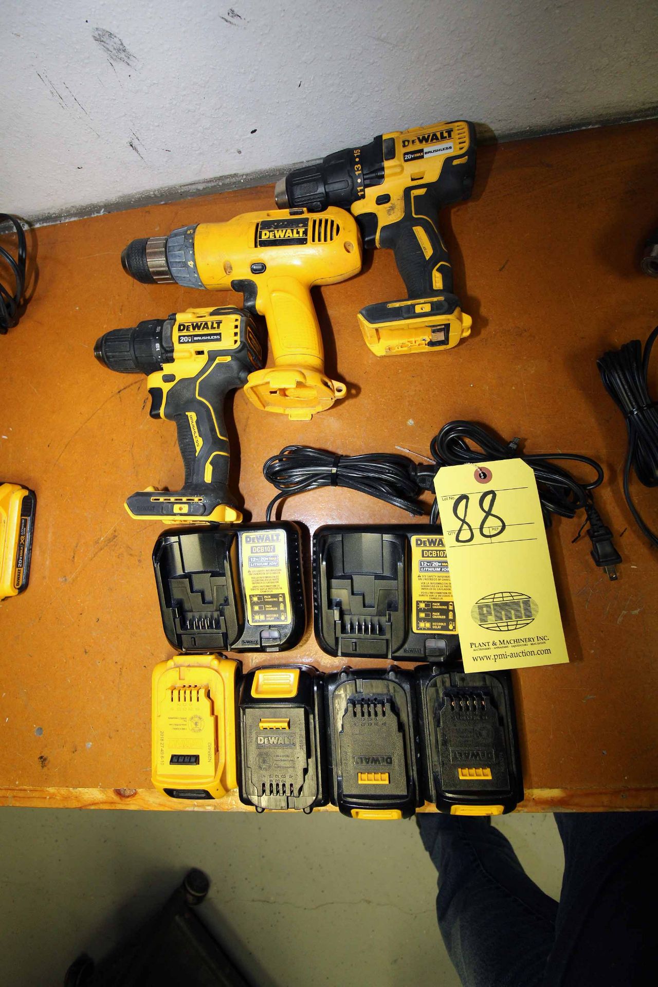 LOT CONSISTING OF: (3) Dewalt battery operated drills, (2) DCB107 chargers (4) 20 v. Lithium