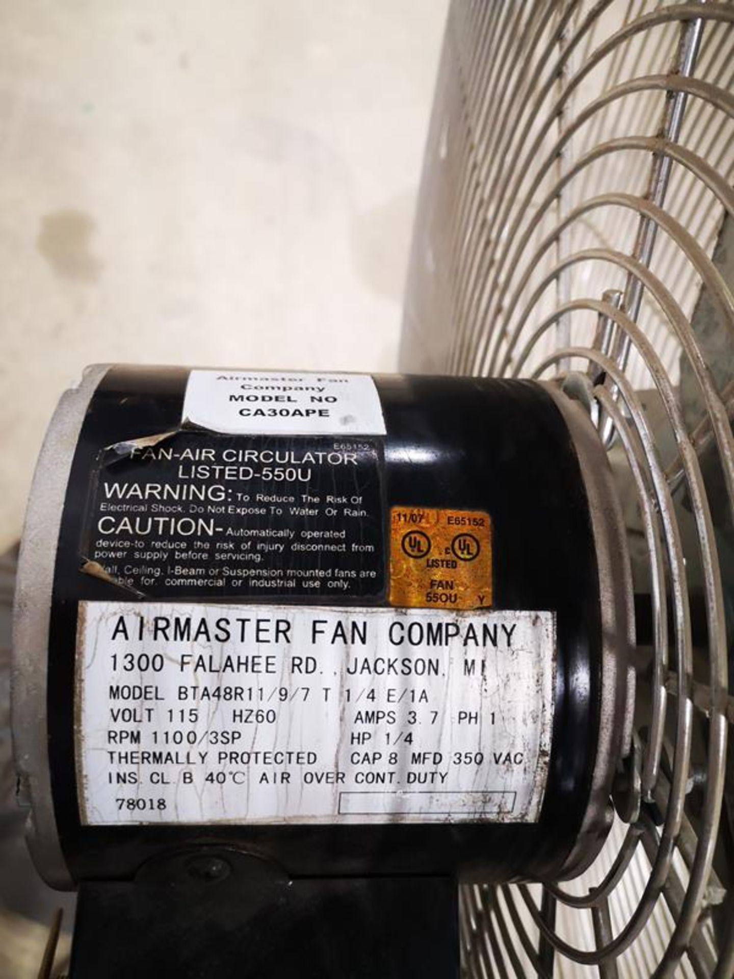 AIRMASTER, PEDESTAL FAN, 30" DIA. , 120 VAC - Image 2 of 2