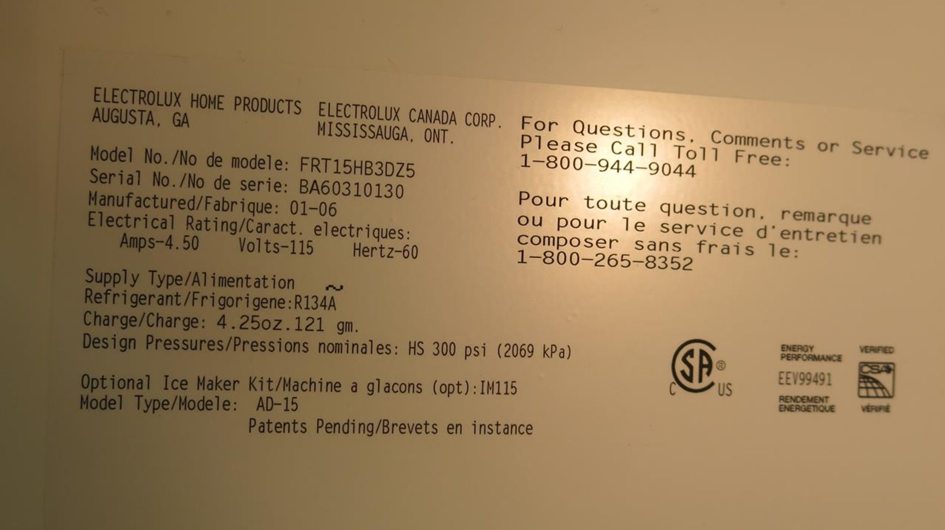 ELECTROLUX, FRT15HB3DZ5, UPRIGHT FRIDGE/FREEZER - Image 3 of 4