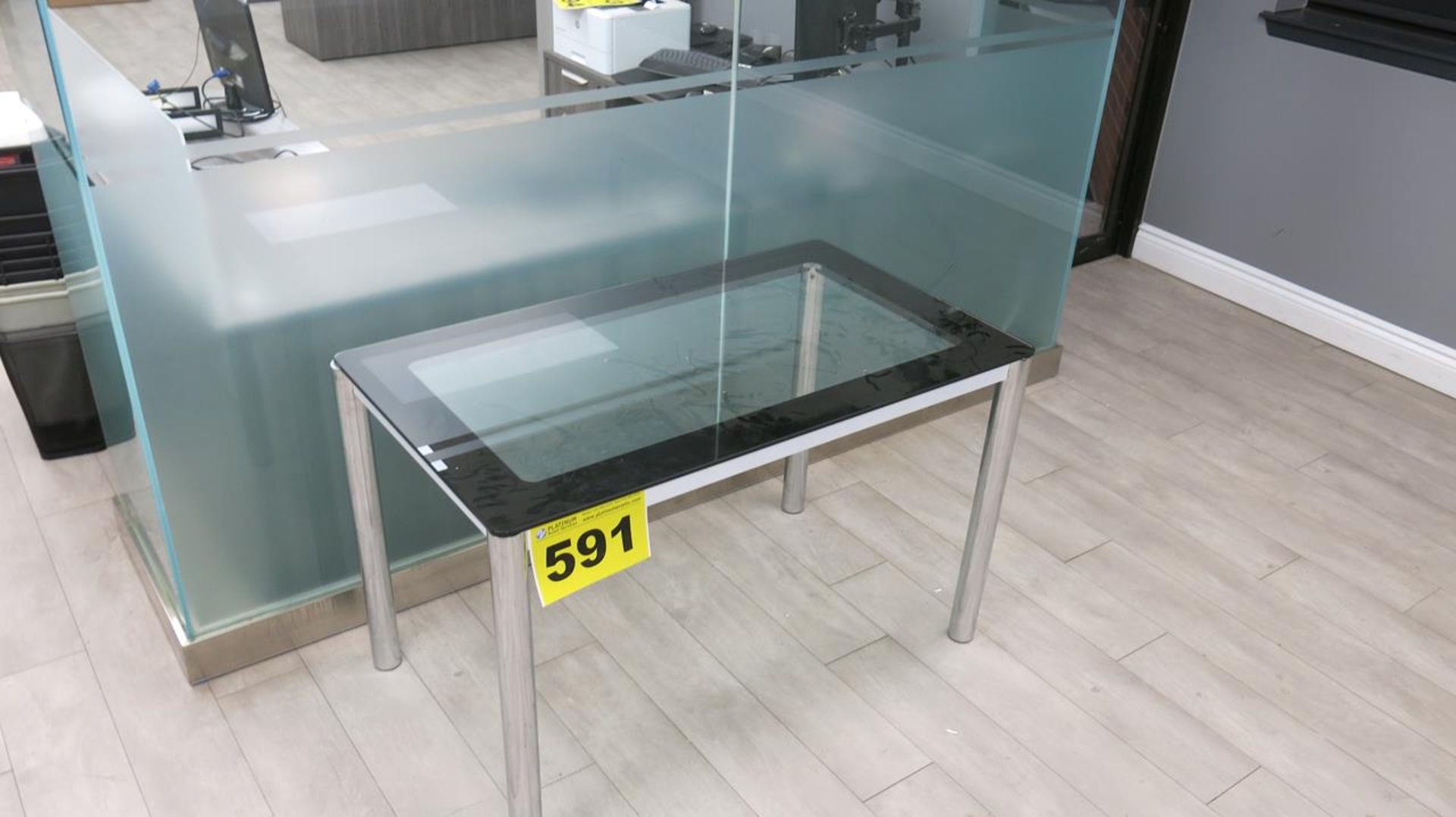 GLASS TABLE WITH METAL LEGS - Image 2 of 3