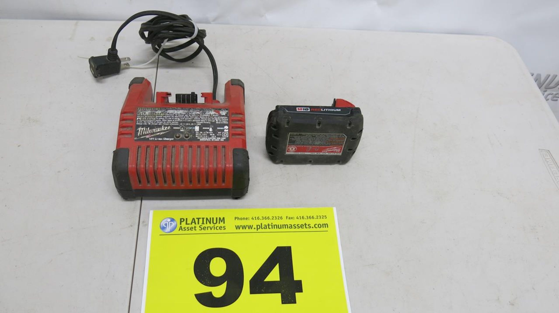 MILWAUKEE, 18V, LITHIUM BATTERY, AND CHARGER