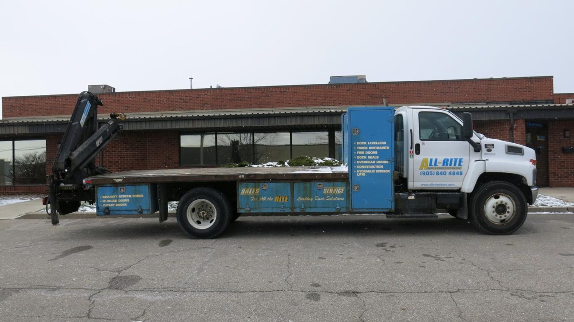 2003, GMC, C7500, FLATBED TRUCK, WITH HIAB CRANE