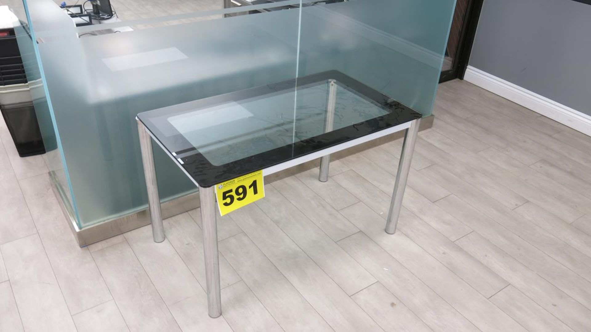 GLASS TABLE WITH METAL LEGS - Image 3 of 3