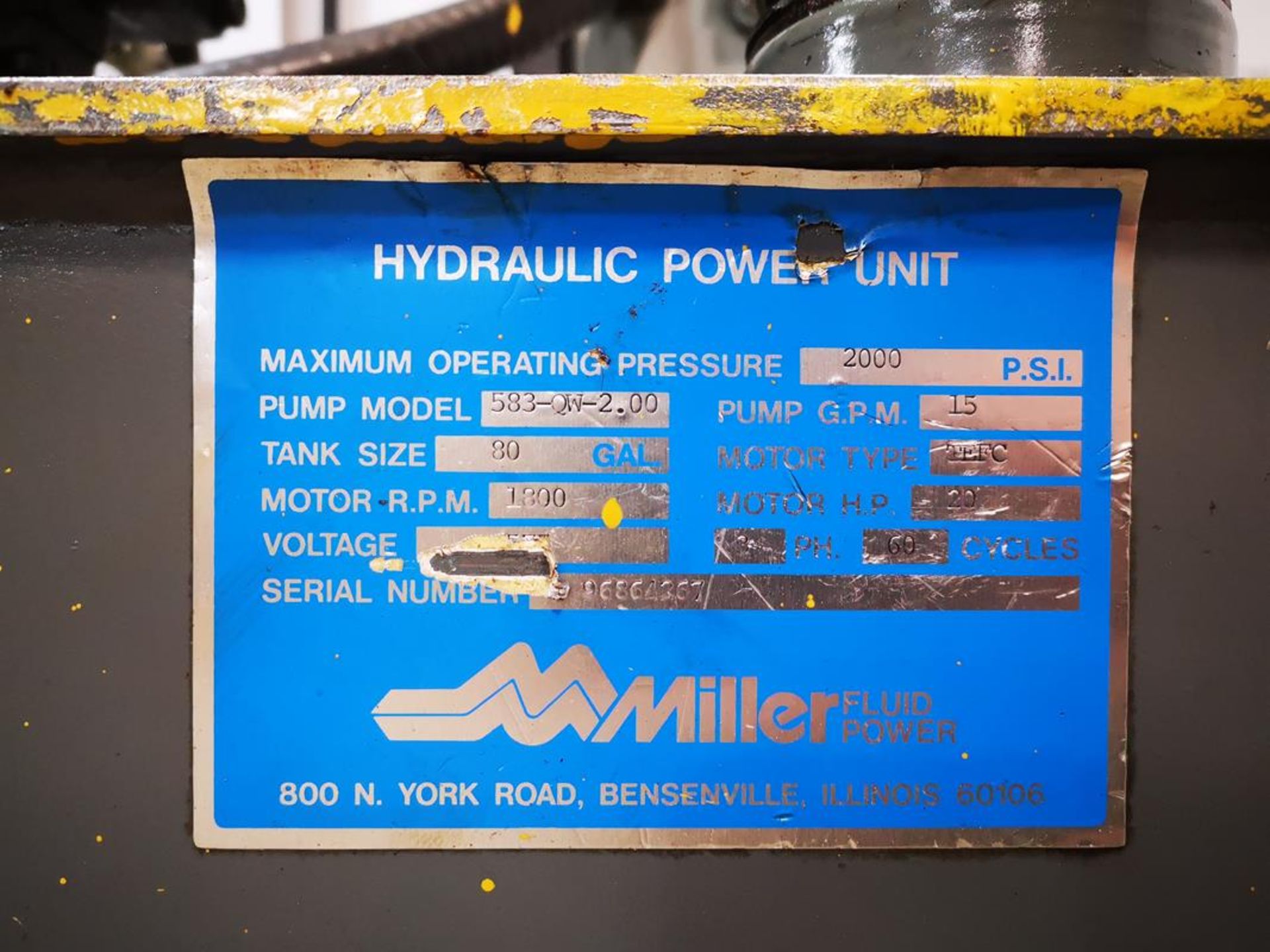 MILLER, HYDRAULIC POWER PACK, TANK MOUNTED UNIMOUNT - Image 7 of 7