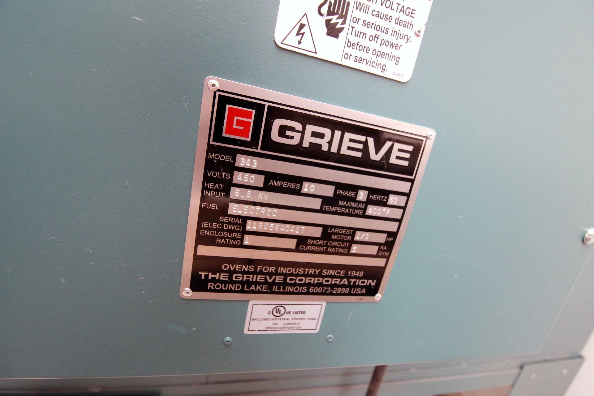 CABINET OVEN, GRIEVE MDL. 343, 6.6 KW, 400 deg. max. temp., stainless steel lined, interior - Image 5 of 5