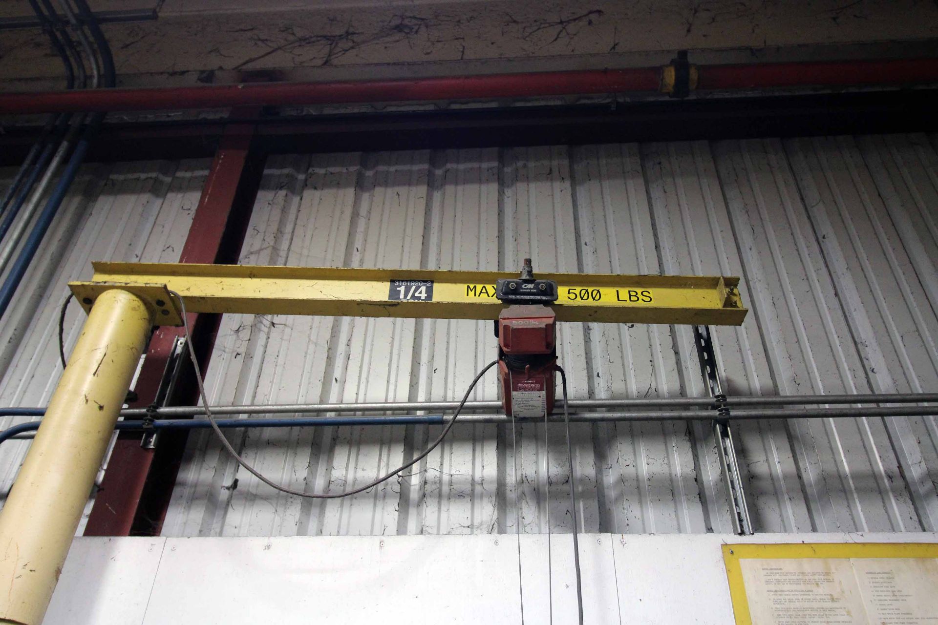 PEDESTAL CRANE, 1/4 T. cap. Dayton power hoist - Image 2 of 2