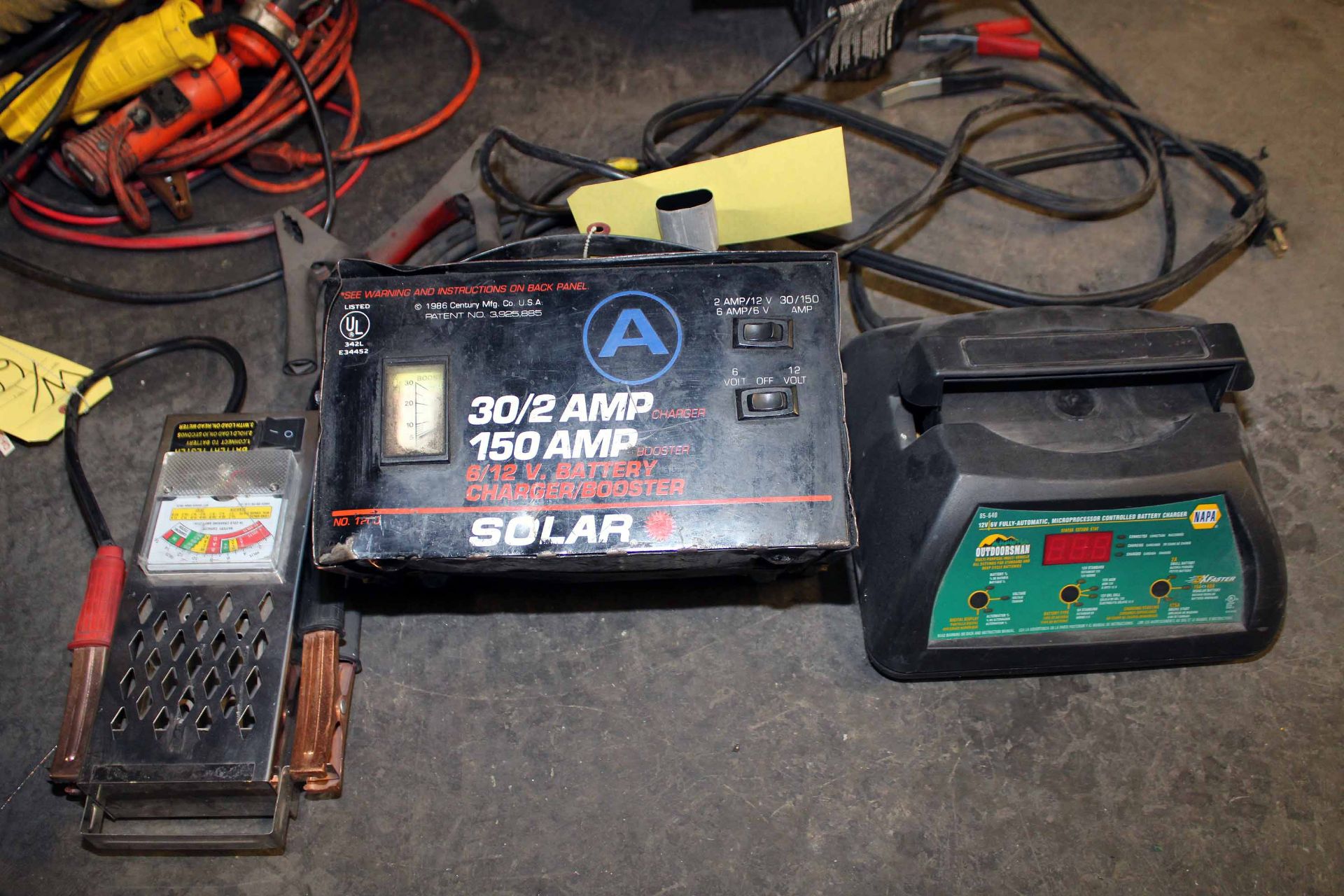 LOT OF BATTERY CHARGERS (2): (1) Solar 6/12 v., 30/2 amp, 150 amp, (1) Napa Mdl. 85-640 & battery
