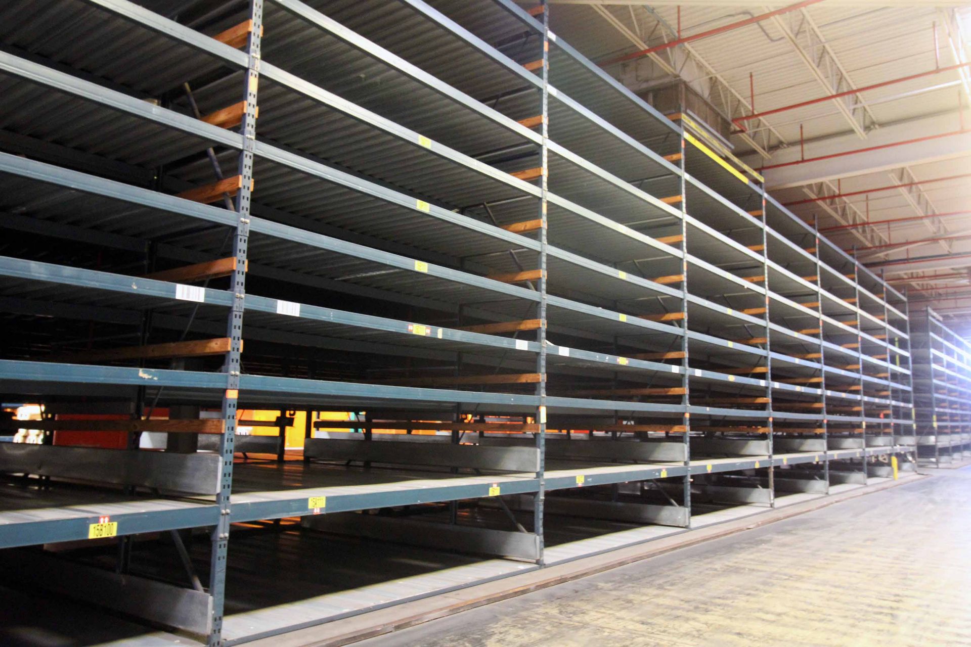 LOT OF TEARDROP PALLET RACK SECTIONS (13), w/ metal decking, 9-tier, 12' 6" dp. x 12' 5"W. x 21' - Image 5 of 5