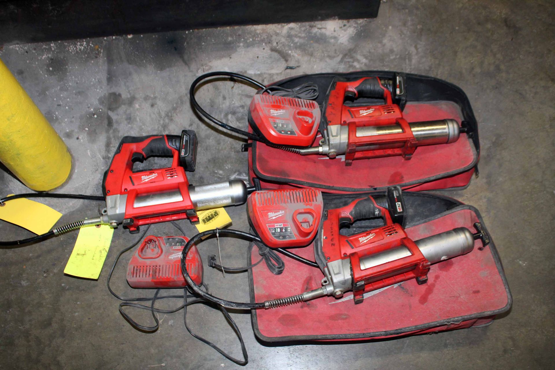 LOT OF CORDLESS GREASE GUN SETS (3), MILWAUKEE MDL. 2446-20, w/ battery & charger
