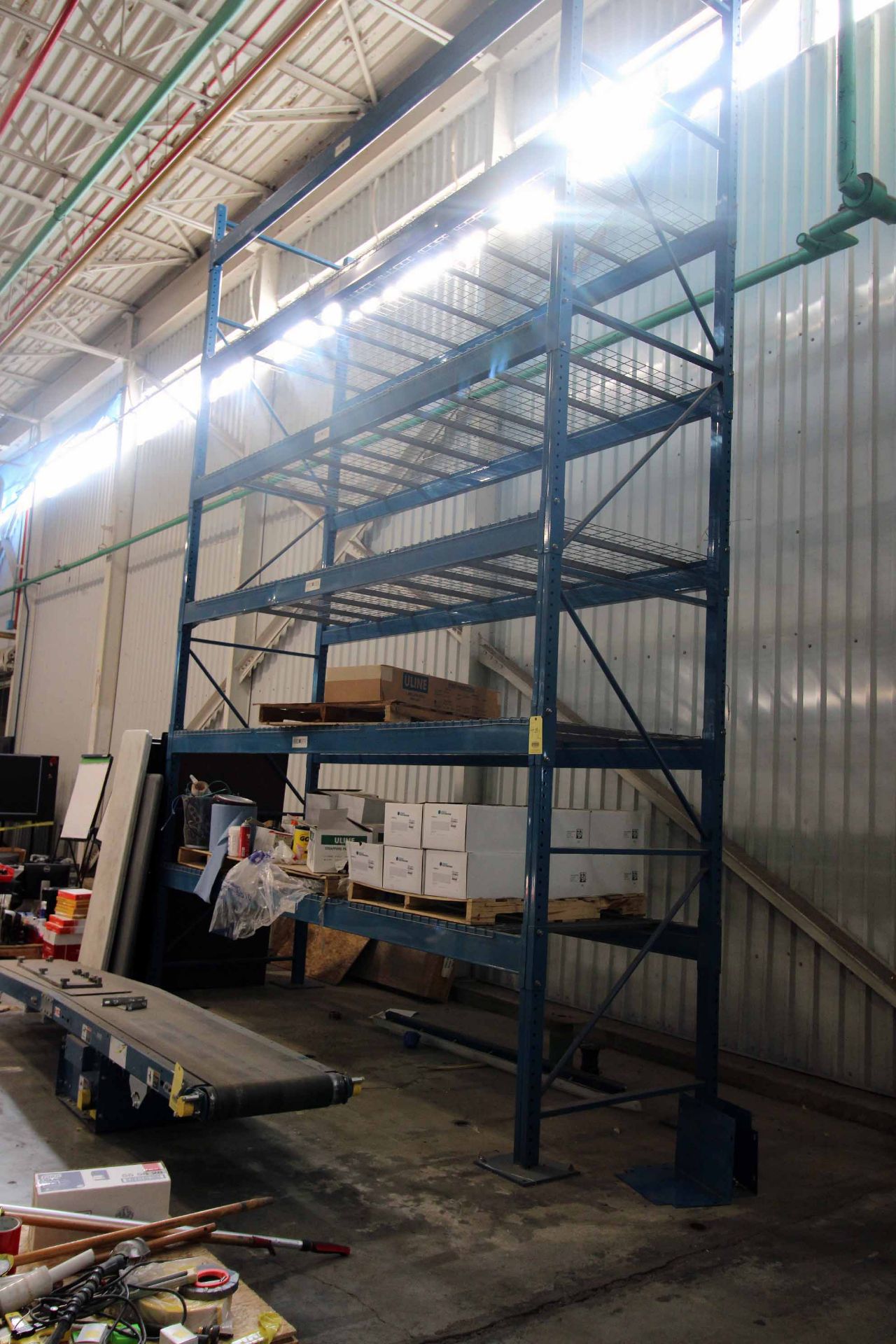 LOT OF PALLET RACK SECTIONS (5): (1) teardrop section, w/ wire decking, 5-tier, 5'5 dp. x 10'4"W. x