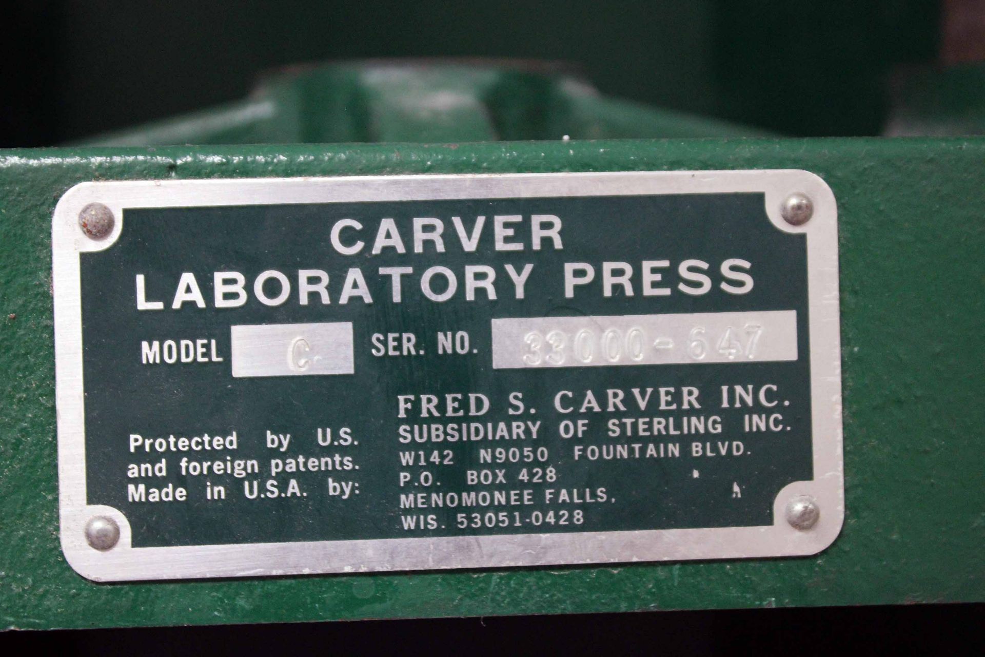 LAB PRESS, FRED S CARVER MDL. C, 5-1/8" max. ram stroke, S/N 33000-647 - Image 3 of 4