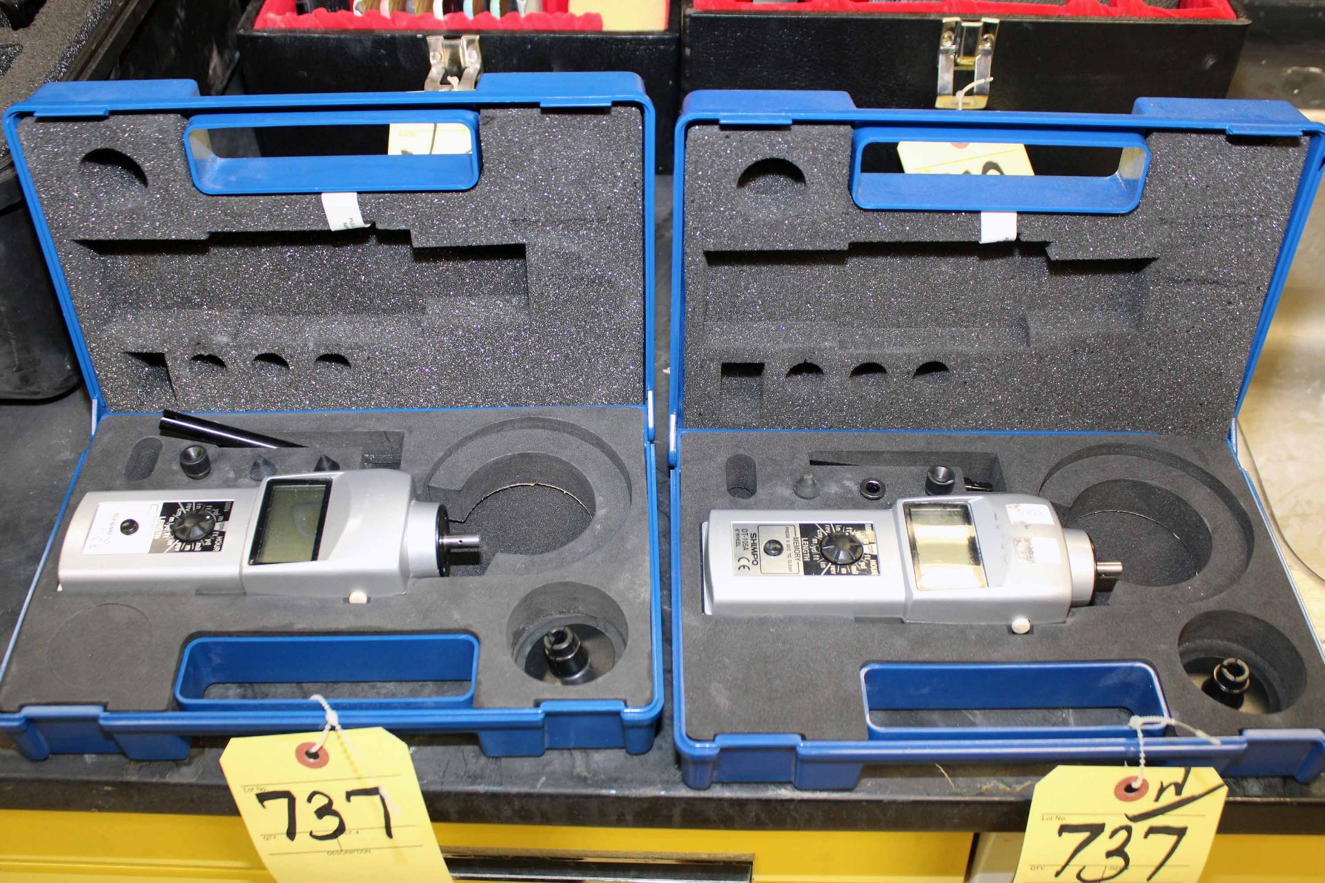 LOT OF CONTACT DIGITAL TACHOMETERS (2), SHIMPO MDL. DT-105A, w/cases, S/N A05AB0096 & S/N A56B0038
