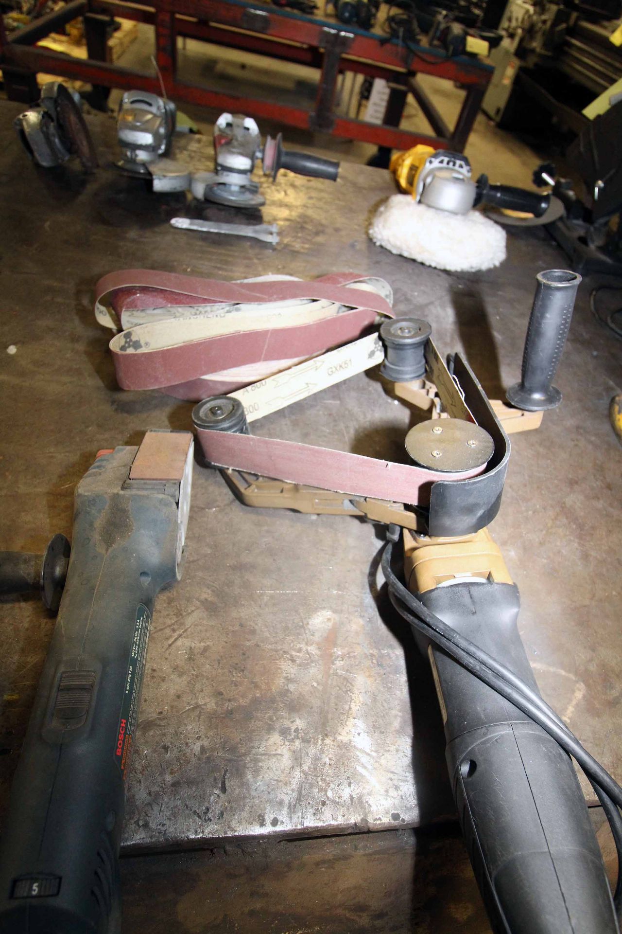 LOT OF HAND HELD SANDERS: (1) Bluerock Mdl. 40A, grinder/ sander/ polisher, w/ belts & (1) Bosch - Image 3 of 4