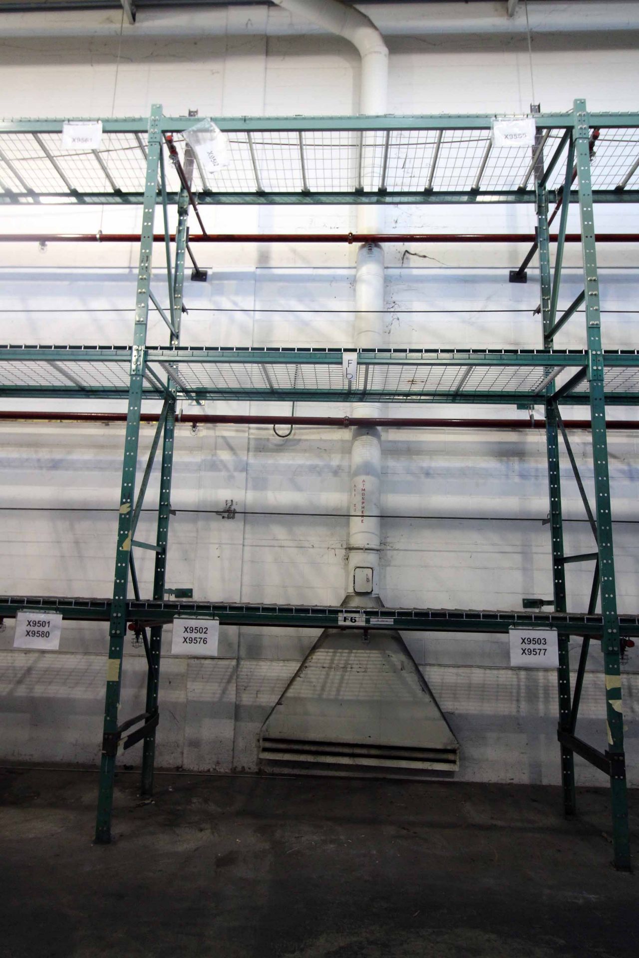 LOT OF PALLET RACK SECTIONS (7), w/ wire decking, 3-tier, approx. 34"dp. x 9'5"W. x 16' ht., less