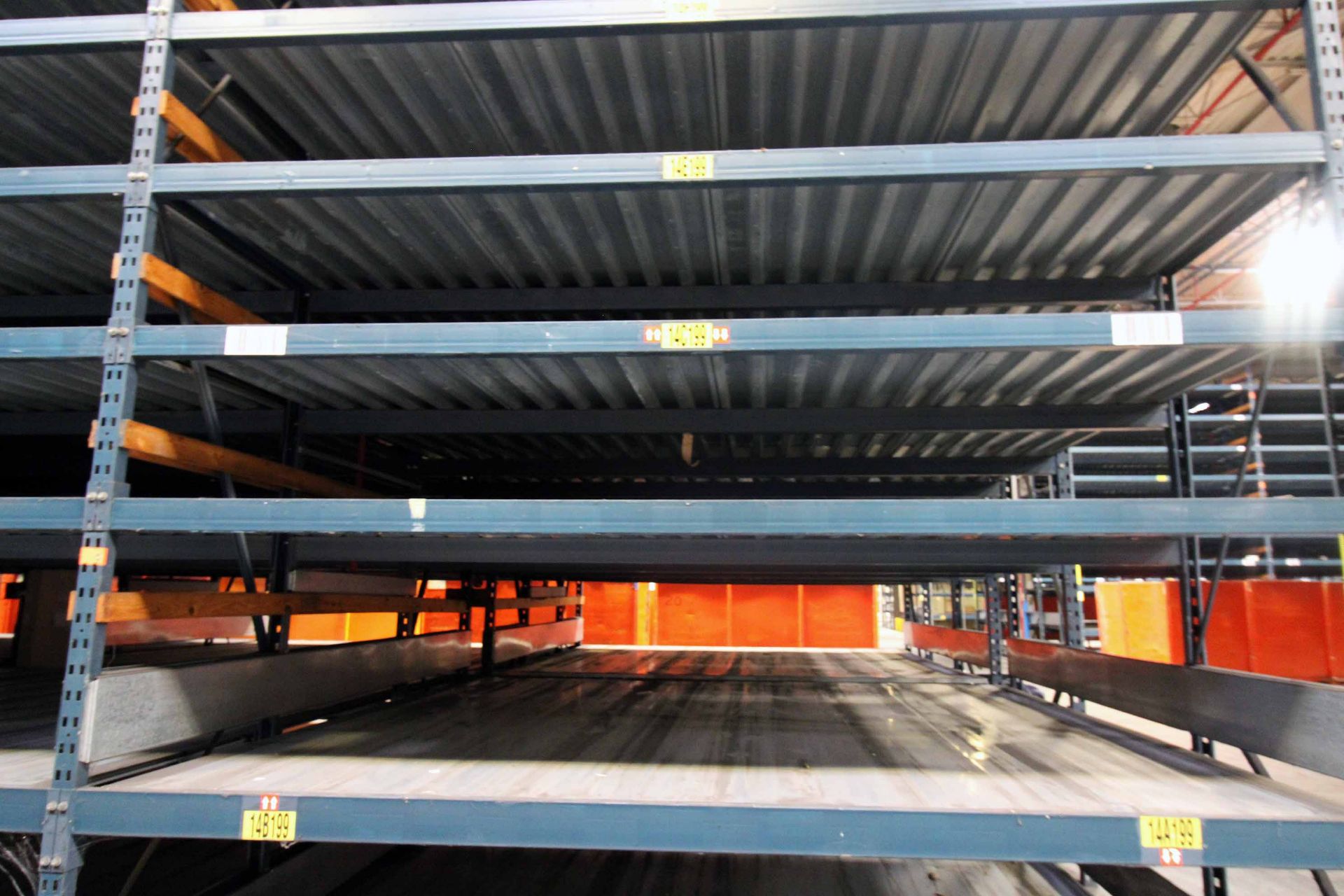 LOT OF TEARDROP PALLET RACK SECTIONS (8), w/ metal decking, 9-tier, 12' 6" dp. x 12' 5"W. x 21' - Image 2 of 5