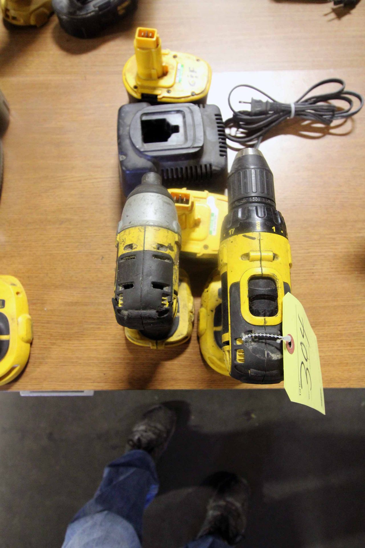 LOT OF DEWALT CORDLESS TOOLING: (1) right angle drill & (1) impact drill, both 18 v., battery