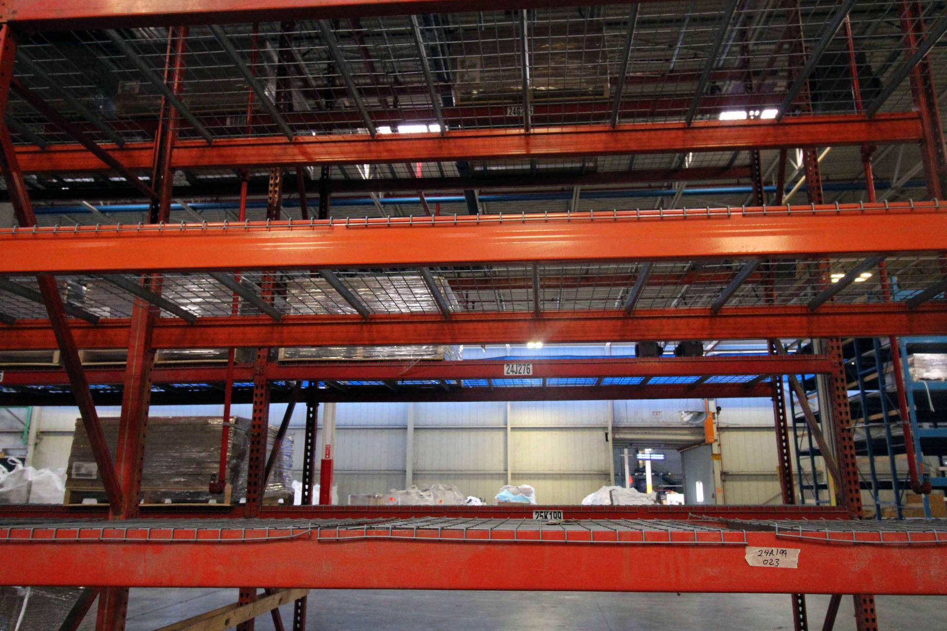 LOT OF TEARDROP PALLET RACK SECTIONS (8), w/ wire decking, 6-tier, 4"dp x 12'W. x 22' ht., less - Image 2 of 4