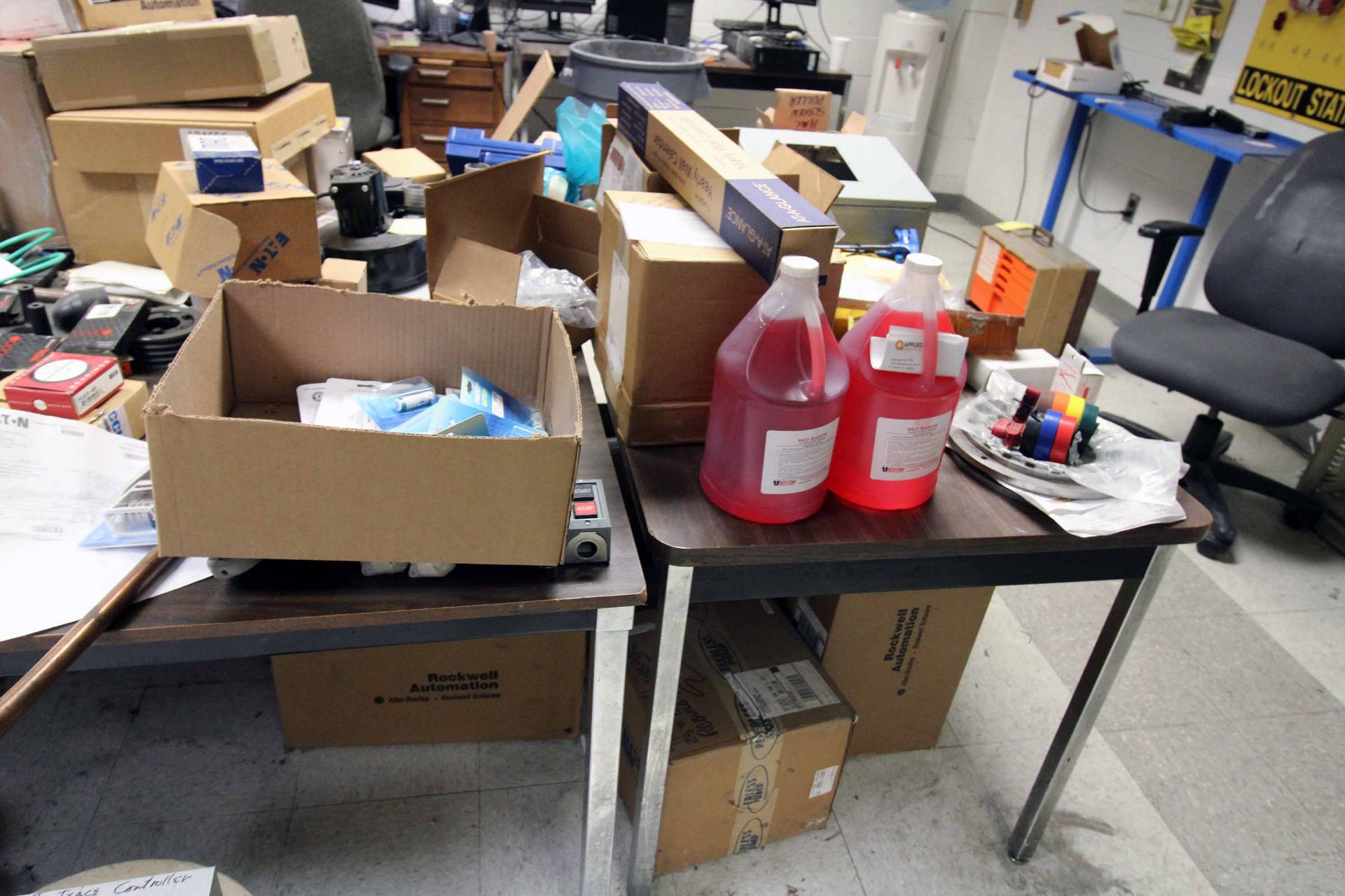 LOT CONTENTS OF MAINTENANCE OFFICE: MRO items, desks, printers, computers, (8) lateral file cabinets - Image 7 of 16