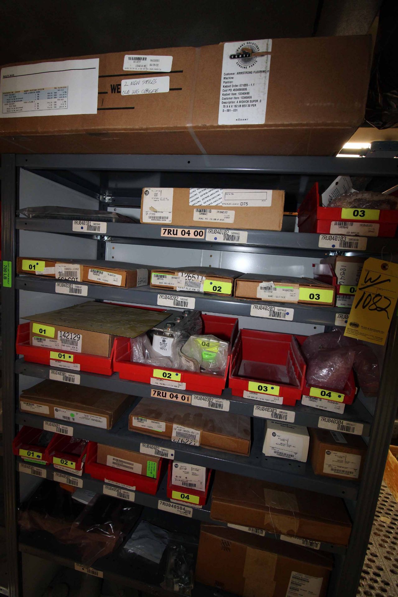 LOT CONSISTING OF: (4) shelving sections w/MRO parts & taper lock bushings on wall (CABINET NOT INC - Image 2 of 8
