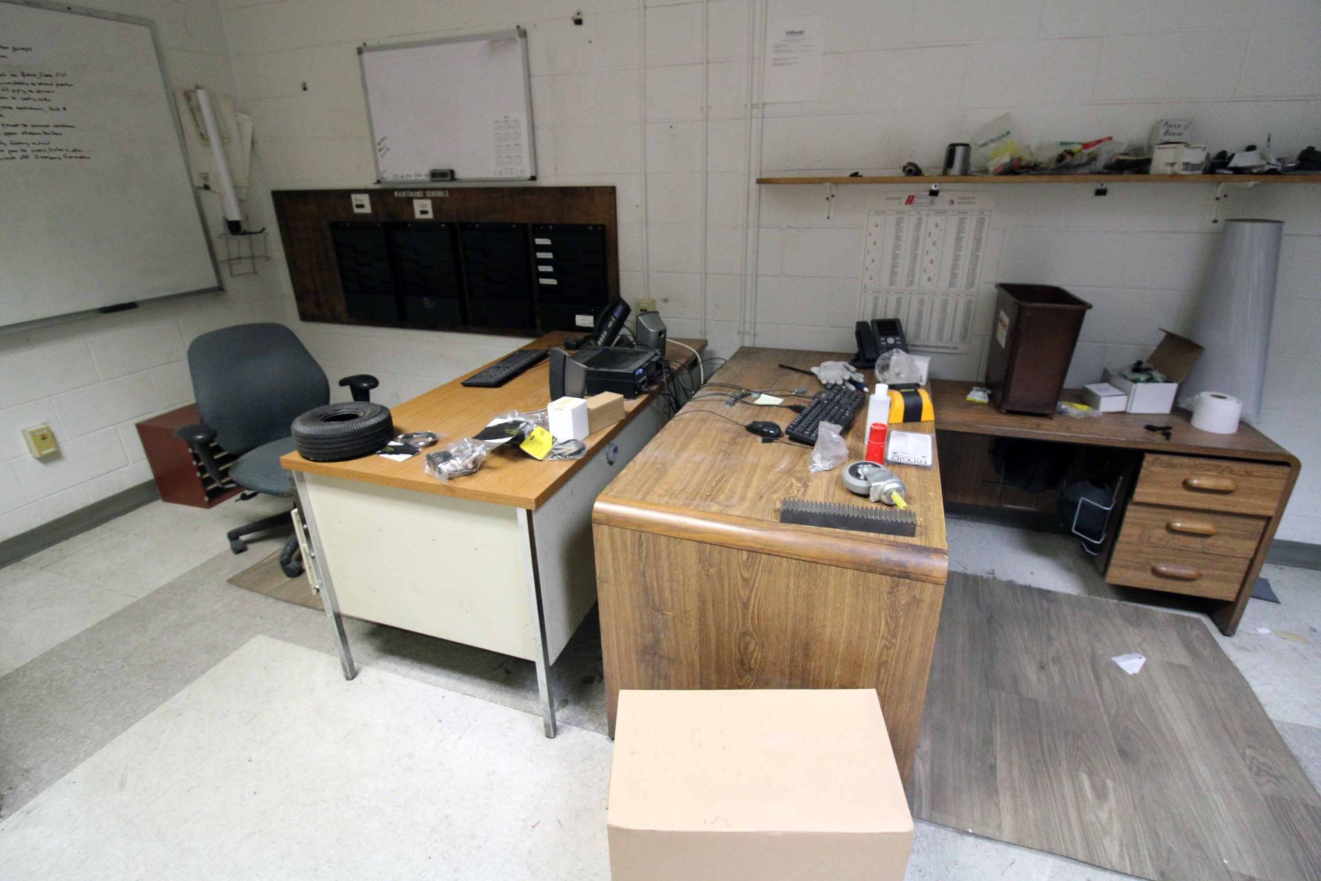 LOT CONTENTS OF MAINTENANCE OFFICE: MRO items, desks, printers, computers, (8) lateral file cabinets - Image 10 of 16