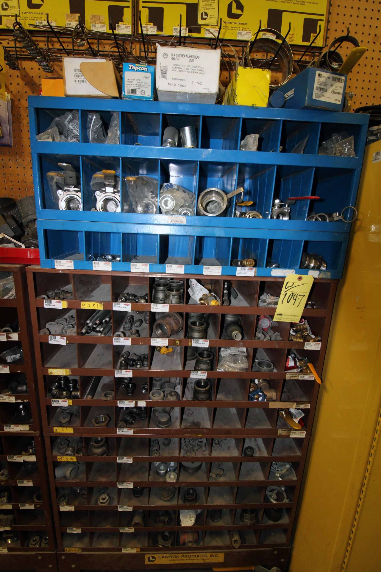 LOT OF PIGEON HOLE CABINETS (4), w/nipples, reducers, caps, (6) drill bit cabinets, radiator - Image 6 of 7