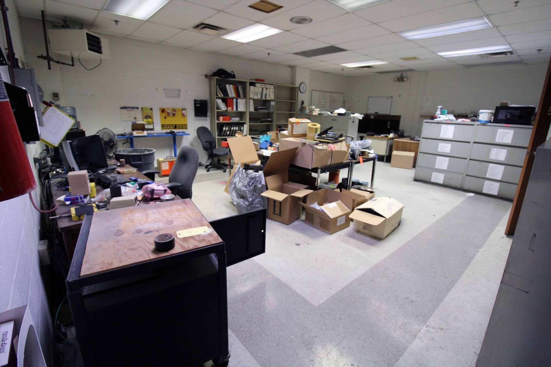 LOT CONTENTS OF MAINTENANCE OFFICE: MRO items, desks, printers, computers, (8) lateral file cabinets