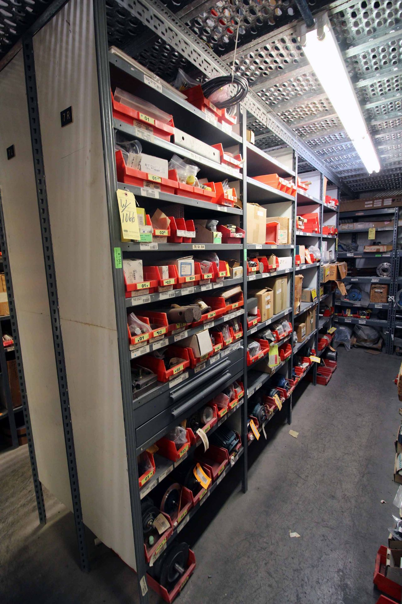 LOT OF SHELVING SECTIONS (4), w/MRO parts (Note: shelving/ racks are not included) (CABINET NOT INC