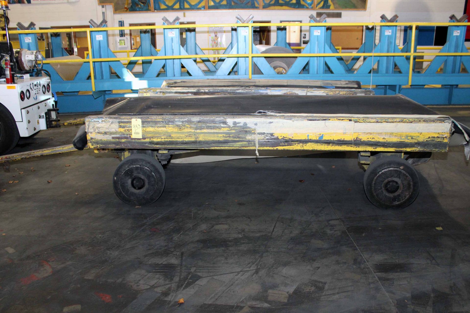LOT OF (1) METAL ROLL TRAILER, w/ padding for material roll, approx. 4'W. x 9'L. x 3'ht., tongue