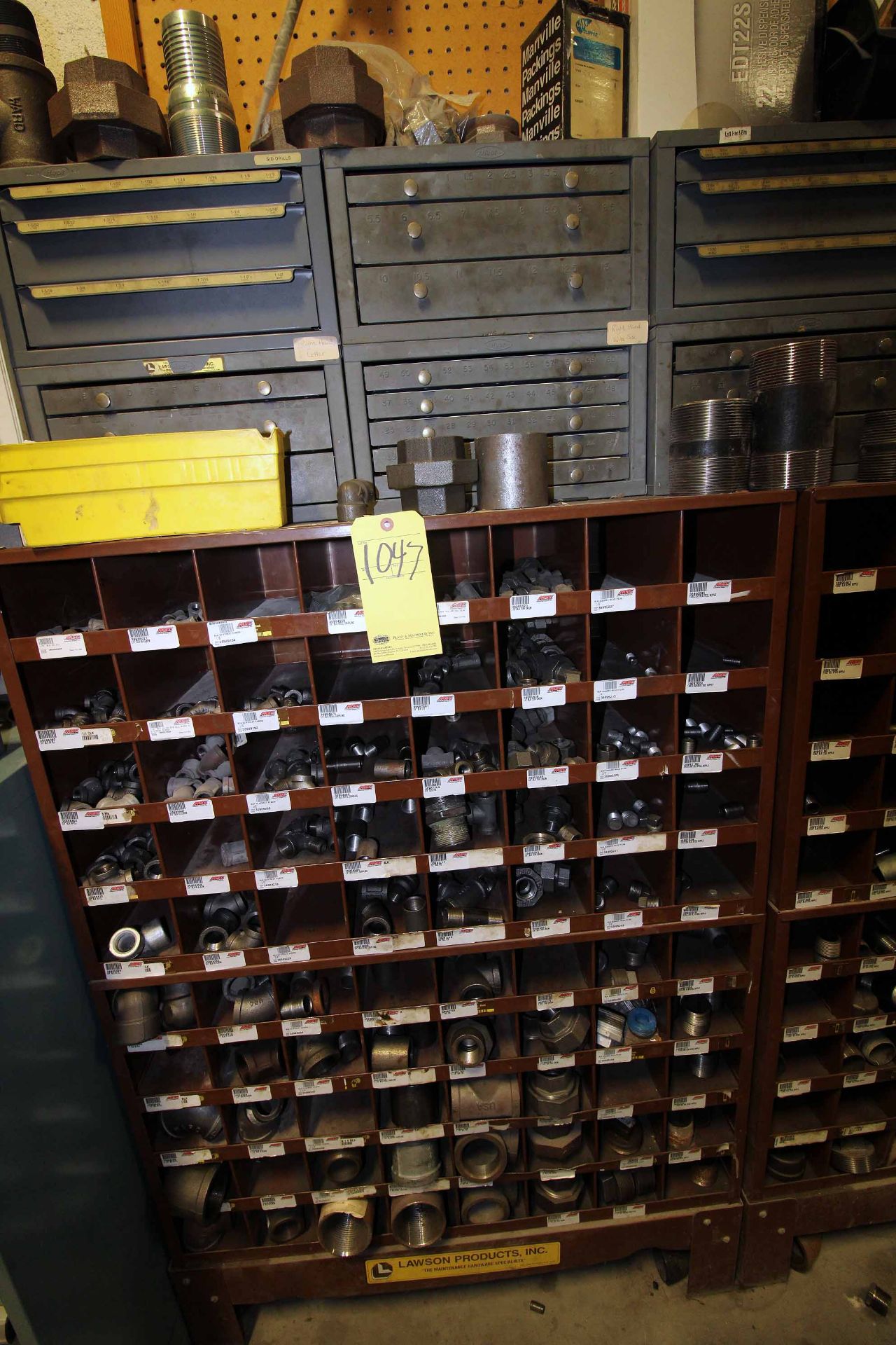 LOT OF PIGEON HOLE CABINETS (4), w/nipples, reducers, caps, (6) drill bit cabinets, radiator - Image 4 of 7