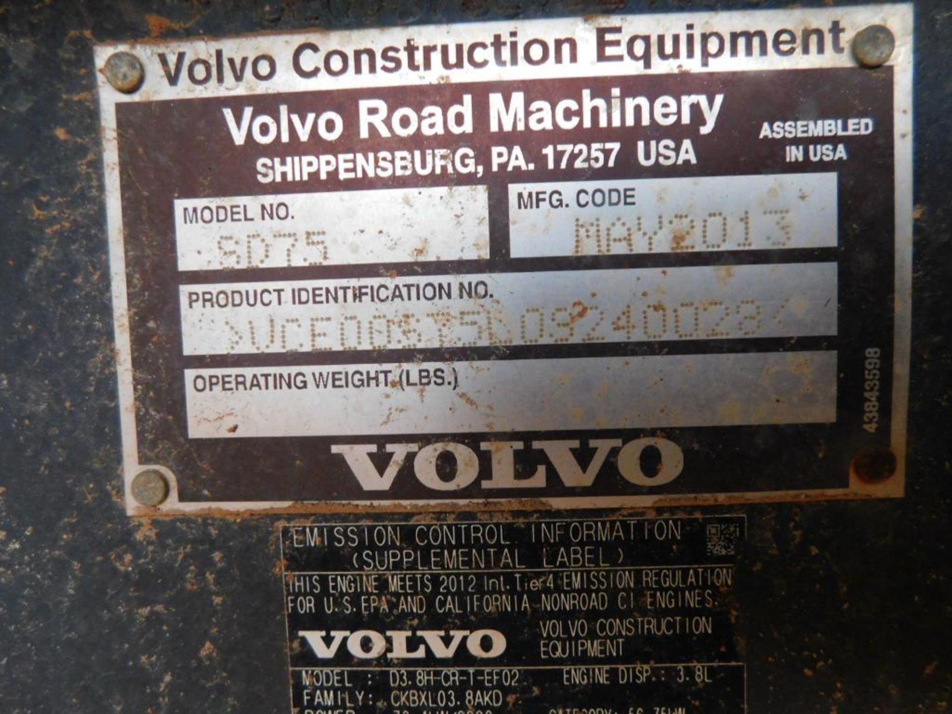 2014 Volvo SD75 Rubber Tire Roller, S/N 240028, C01 - Image 9 of 9