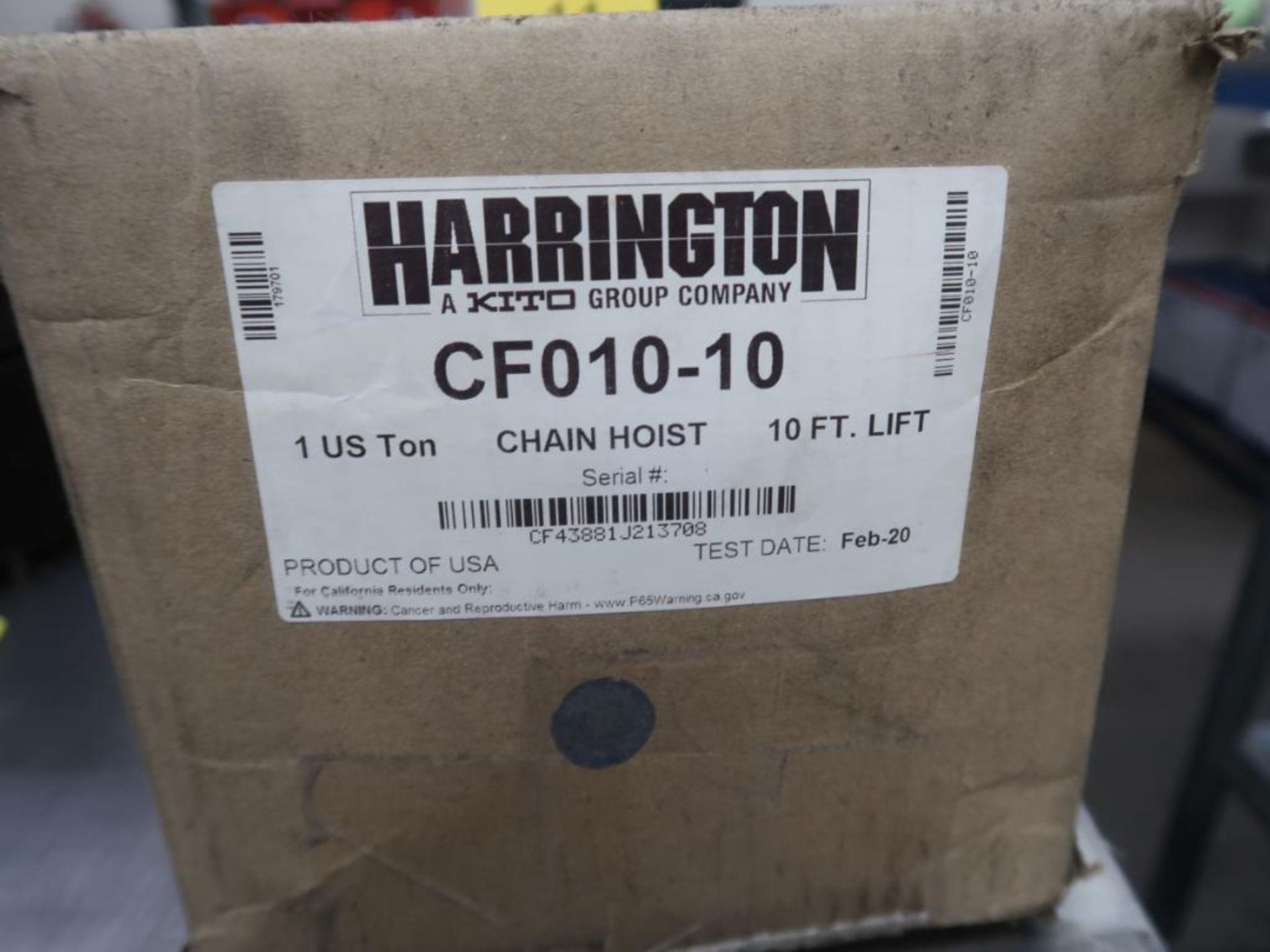 Harrington 1-Ton Chain Hoist (LOCATION: 39 PEARCE INDUSTRIAL RD., SHELBYVILLE, KY 40065) - Image 2 of 2