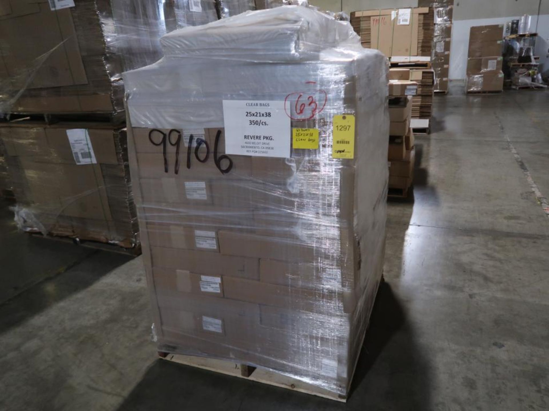 LOT: (63) Boxes of Clear Bags 25" x 21" x 38" on (1) Pallet (LOCATION: 4600 BELOIT DR.,