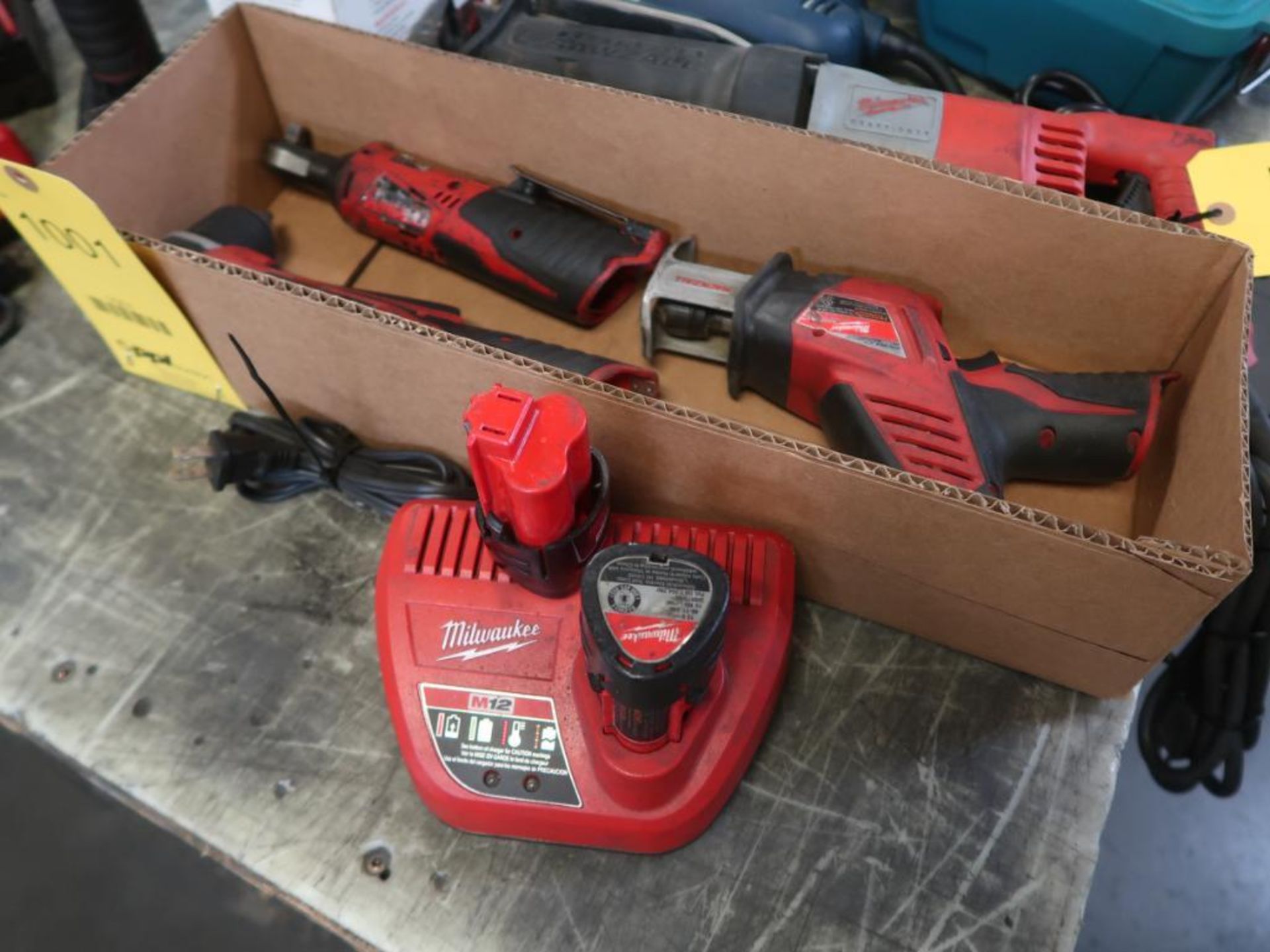 LOT: Milwaukee Right Angle Drill, 3/8 Right Angle Impact Wrench, Hackzall, (1) Battery Charger (