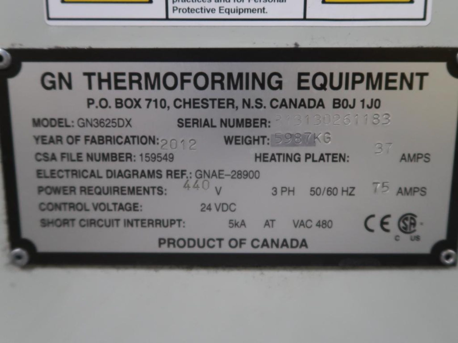 GNPlastics Model GN3625DX Roll-Fed Vacuum Thermoformer, S/N 812120261183, Asset #179, (2012); 37" - Image 7 of 9