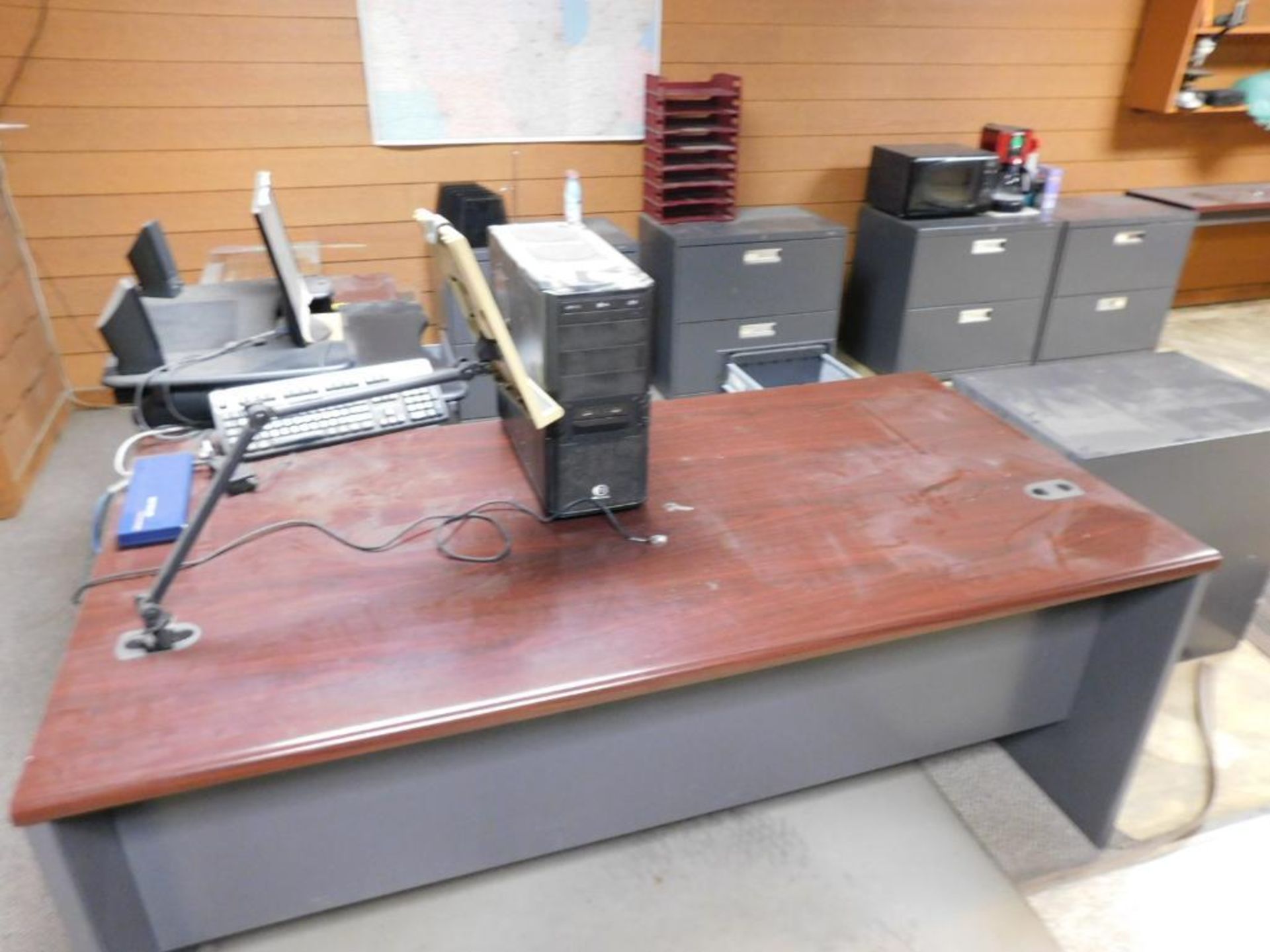 LOT: Contents of Offices: Desks, Chairs, File Cabinets, Monitors (NO TOWERS OR PRINTERS) - Image 9 of 11