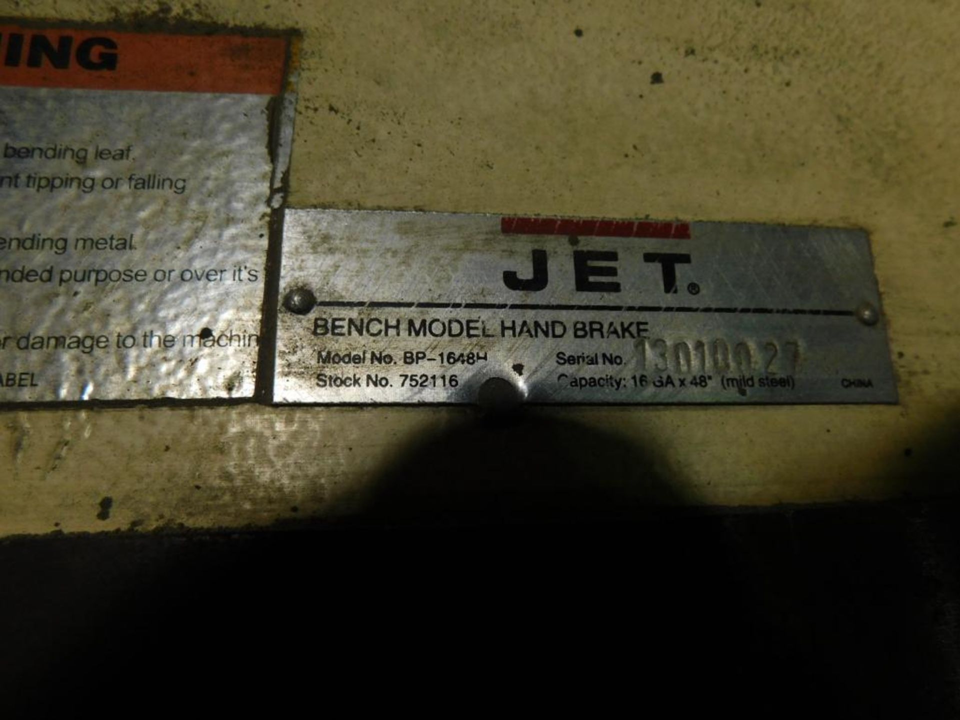 Jet BP1648 48" Bench Model Hand Brake - Image 3 of 3